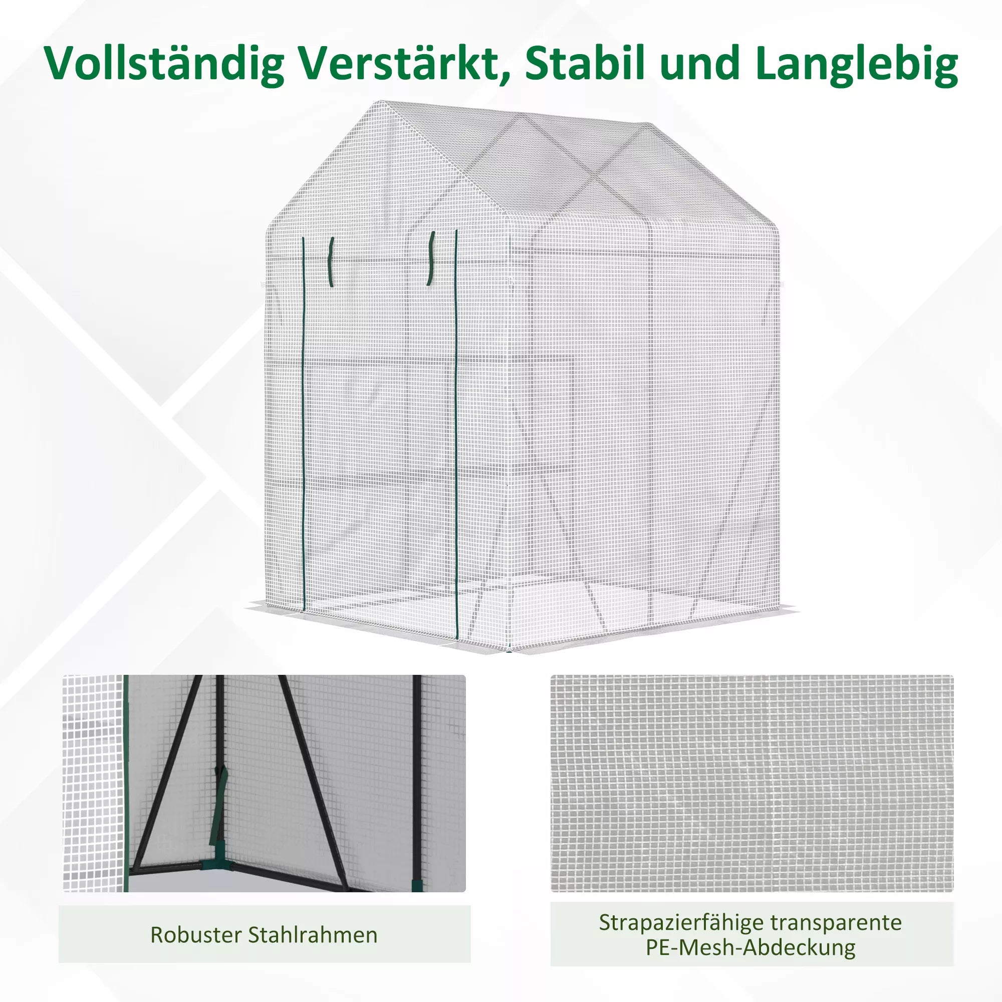 Šiltnamis plėvelinis su lentynomis 143 x 143 x 195 cm baltas