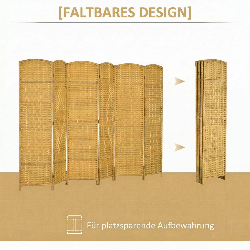 Širma 6 dalių sulankstoma pertvara su medžio rėmu, natūralios spalvos