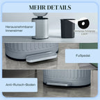 Infografika su išimamo kibirėlio, pedalo ir pagrindo detalėmis