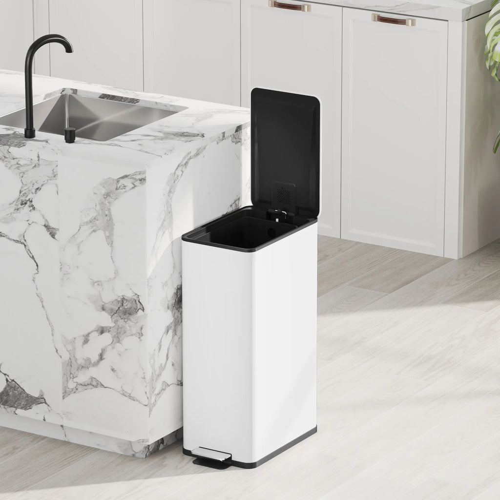 Šiukšliadėžė 20L, su pedalu, kvapų sugėrimo skyreliu, nerūdijantis plienas, balta