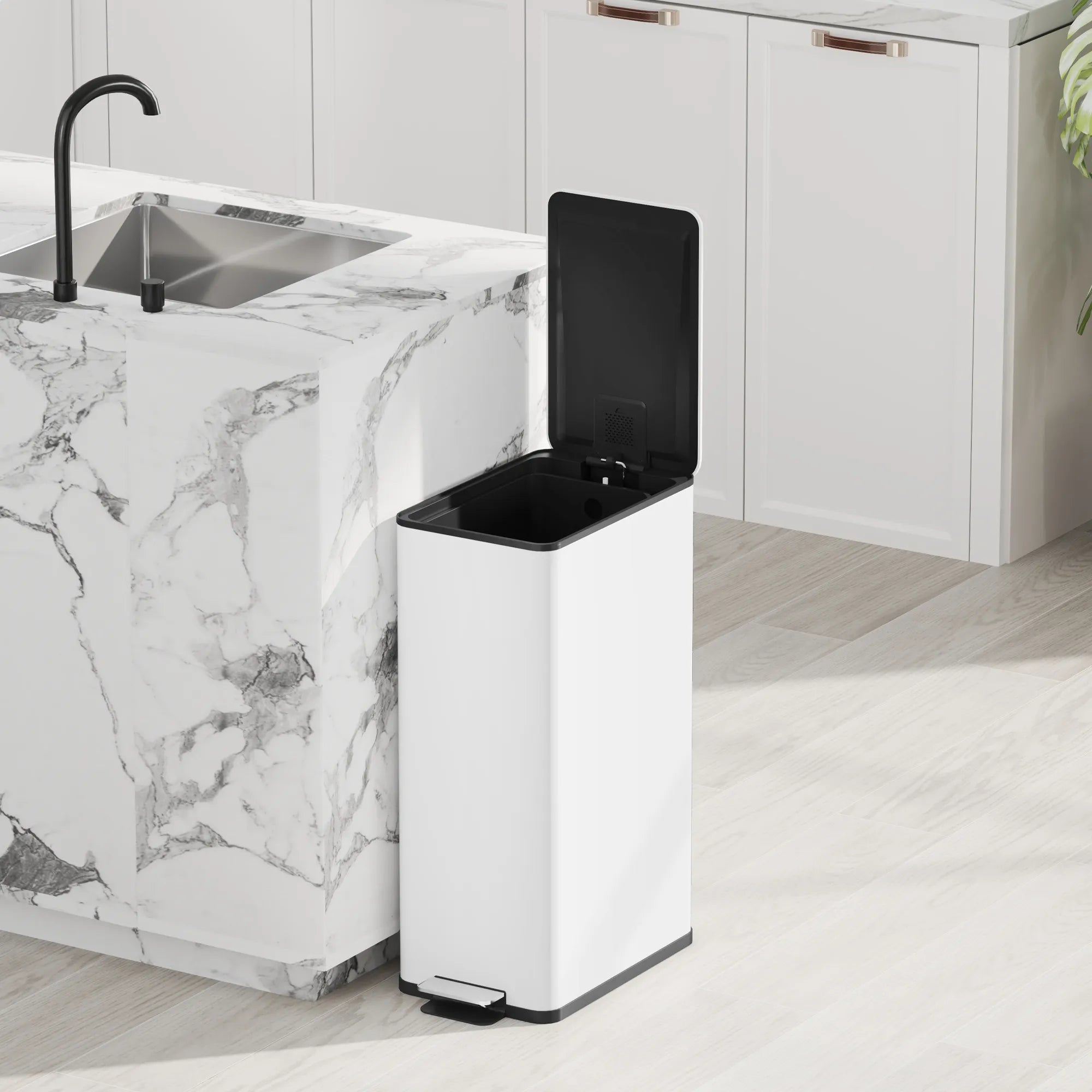 Šiukšliadėžė 20L, su pedalu, kvapų sugėrimo skyreliu, nerūdijantis plienas, balta