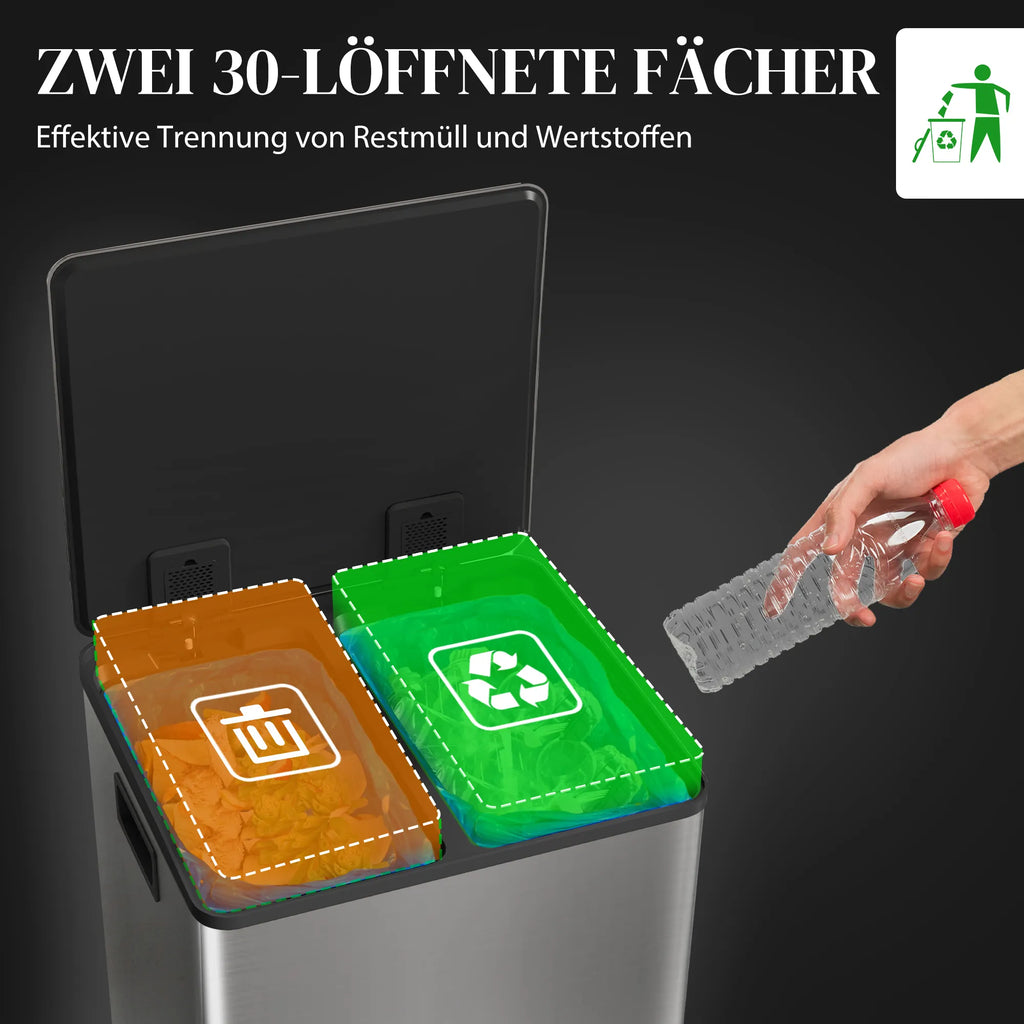 Šiukšliadėžė atliekų rūšiavimui, 2x30L, sidabrinė
