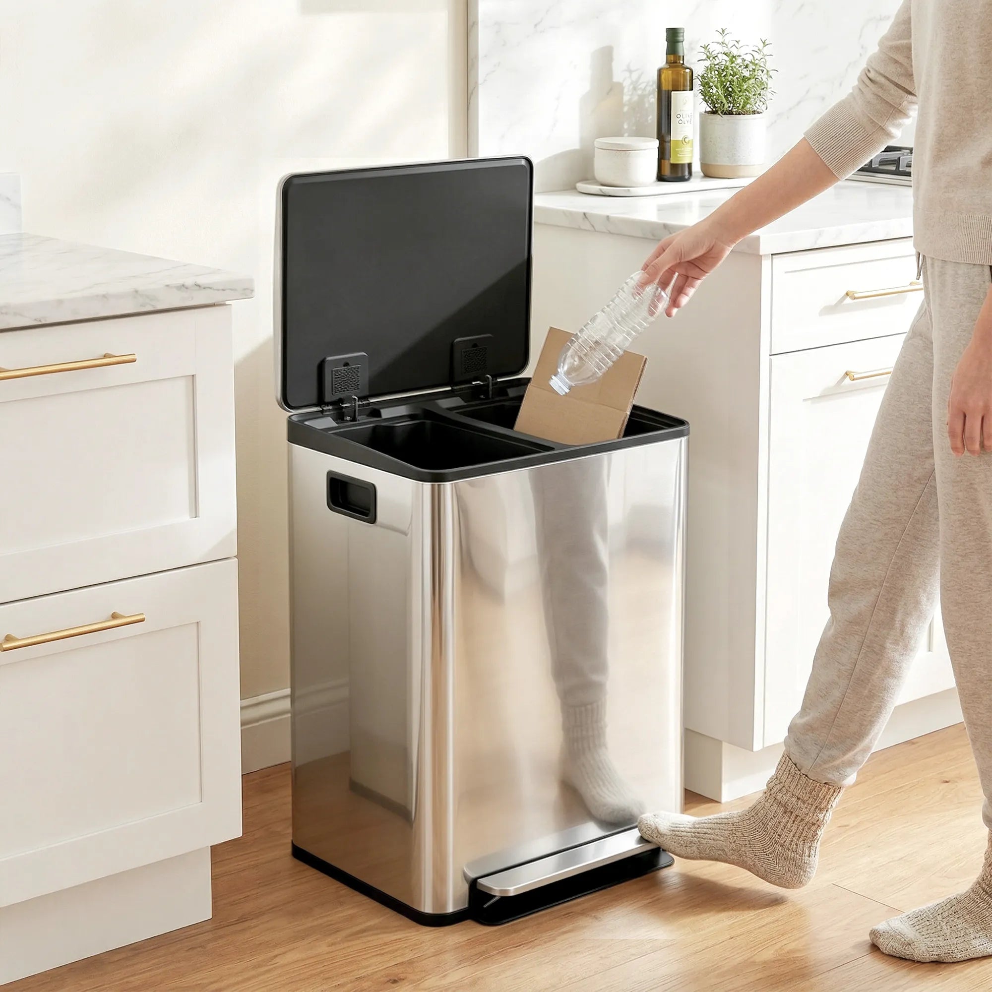 Šiukšliadėžė atliekų rūšiavimui, 2x30L, sidabrinė
