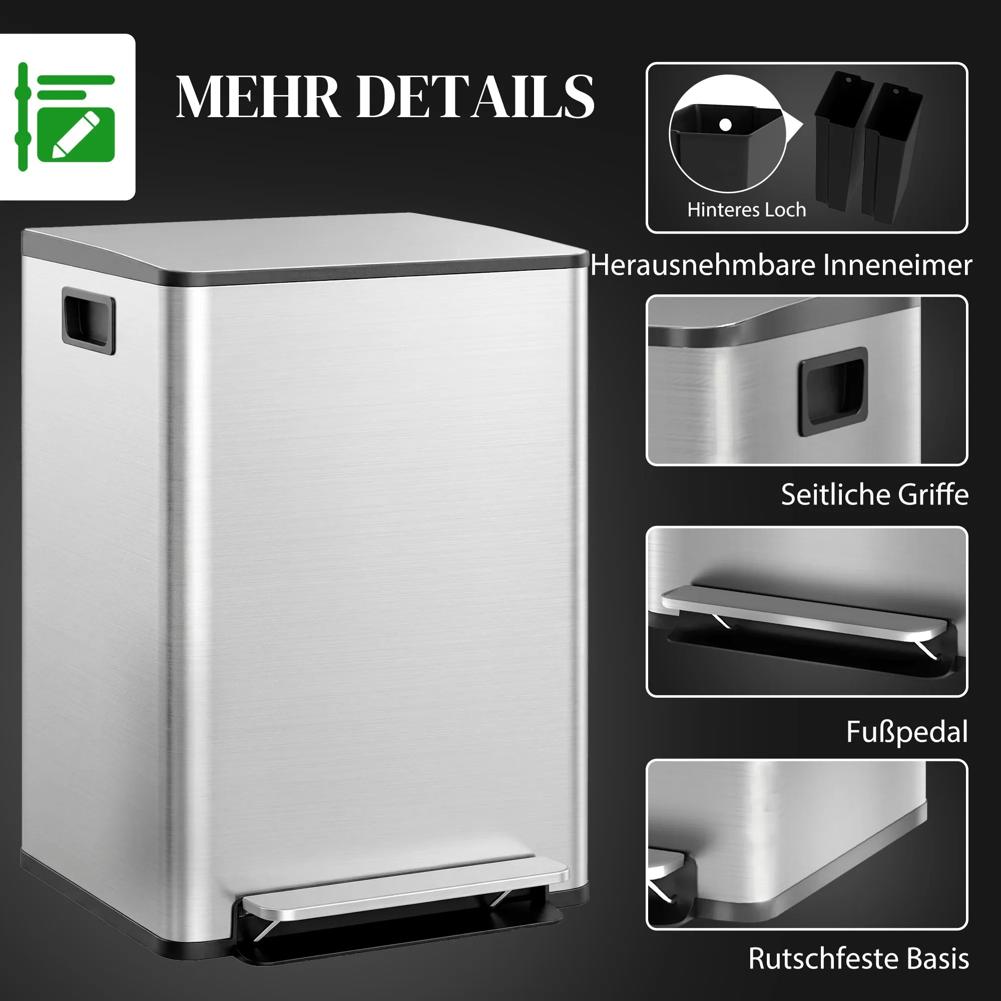 Šiukšliadėžė atliekų rūšiavimui, 2x30L, sidabrinė