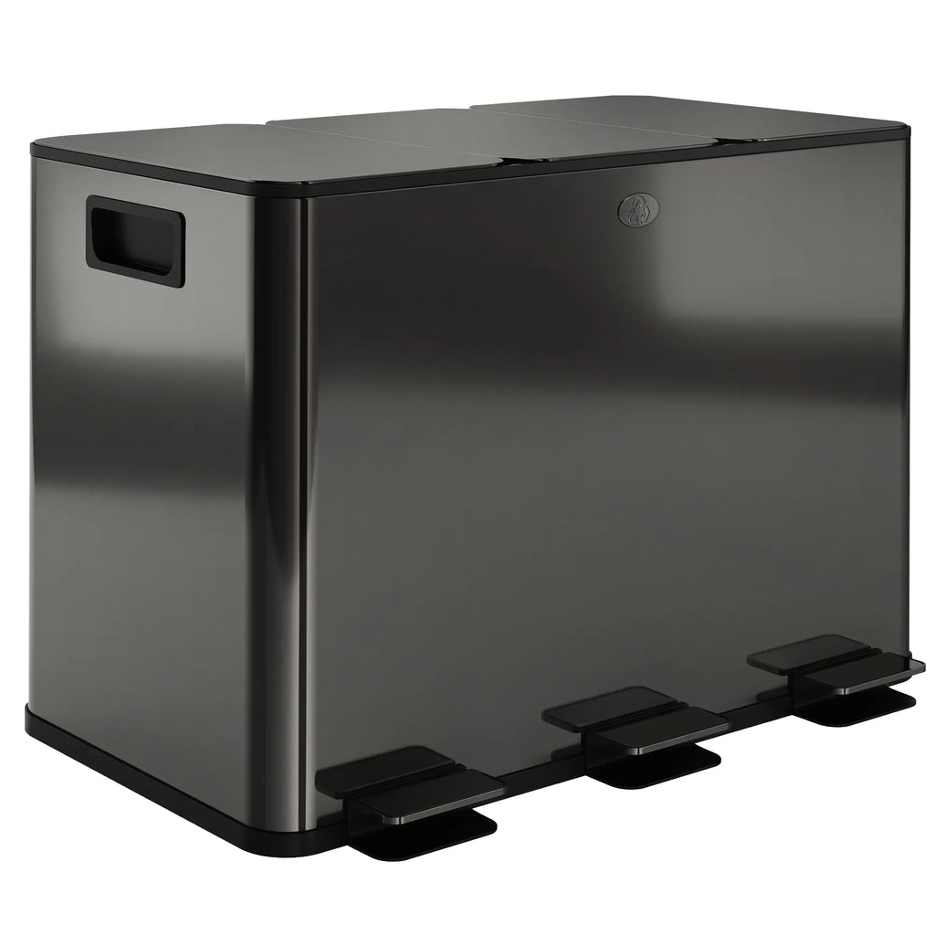 Šiukšliadėžė su 3 skyriais ir pedalu, 45 l (3x15 l), juoda