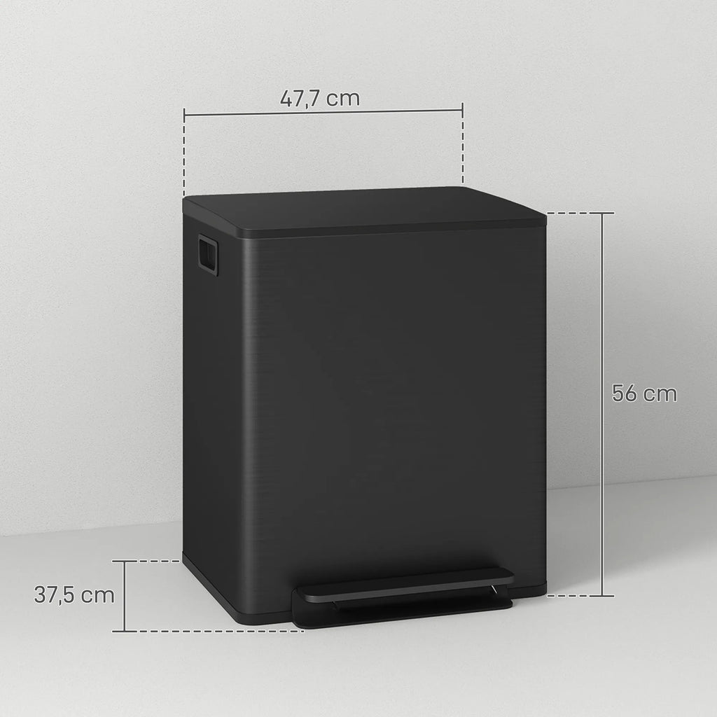 Šiukšliadėžė su dviem 25L skyriais, 50L, juoda