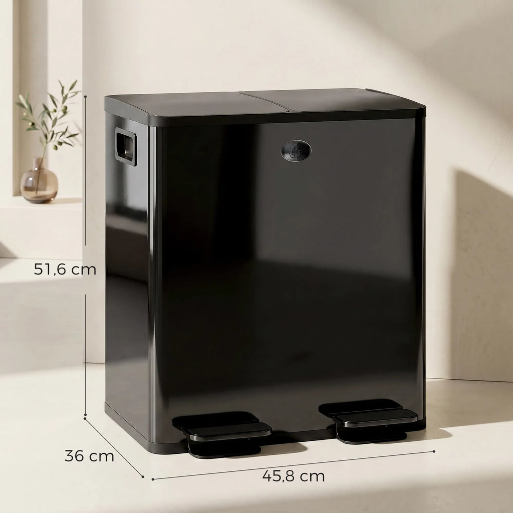 Šiukšliadėžė su dviem skyriais, 2 x 20 l, su pedalu, juoda