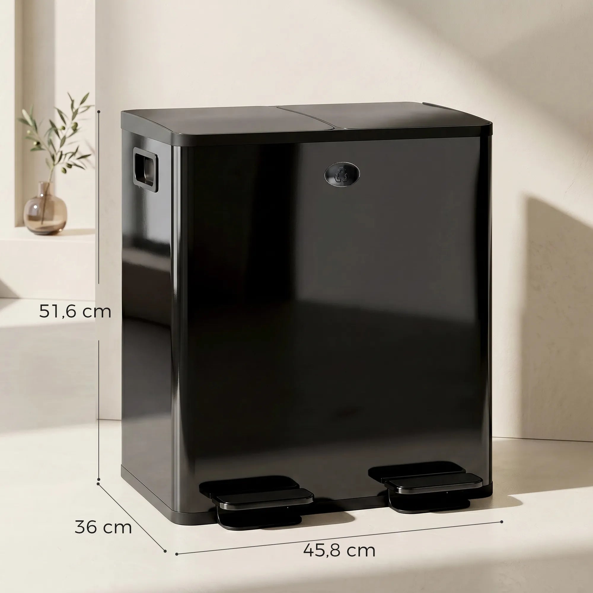 Šiukšliadėžė su dviem skyriais, 2 x 20 l, su pedalu, juoda