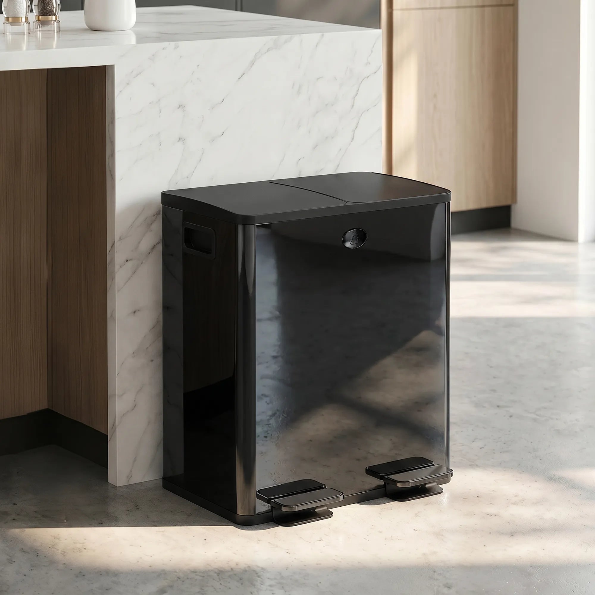 Šiukšliadėžė su dviem skyriais, 2 x 20 l, su pedalu, juoda