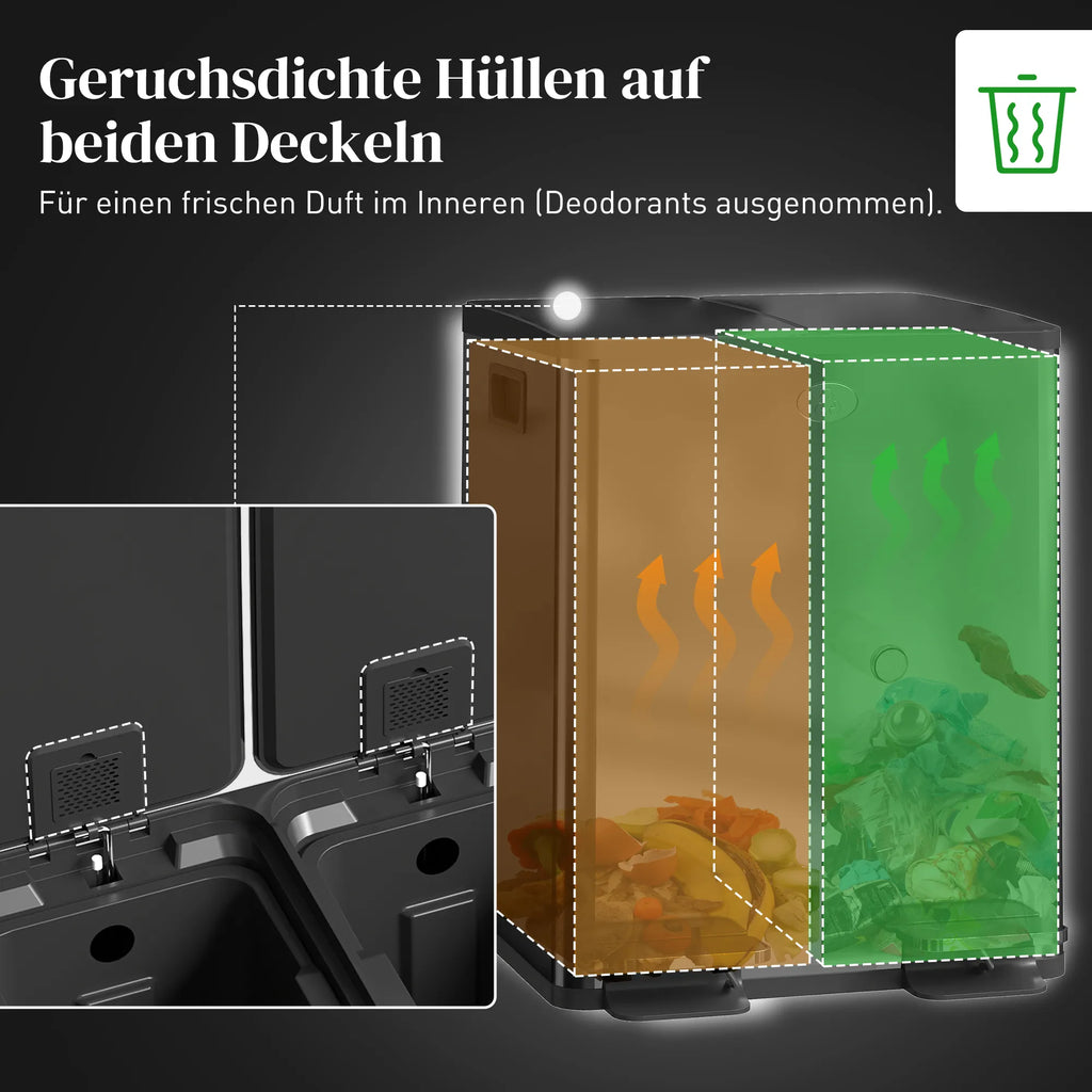 Šiukšliadėžė su dviem skyriais, 2 x 20 l, su pedalu, juoda