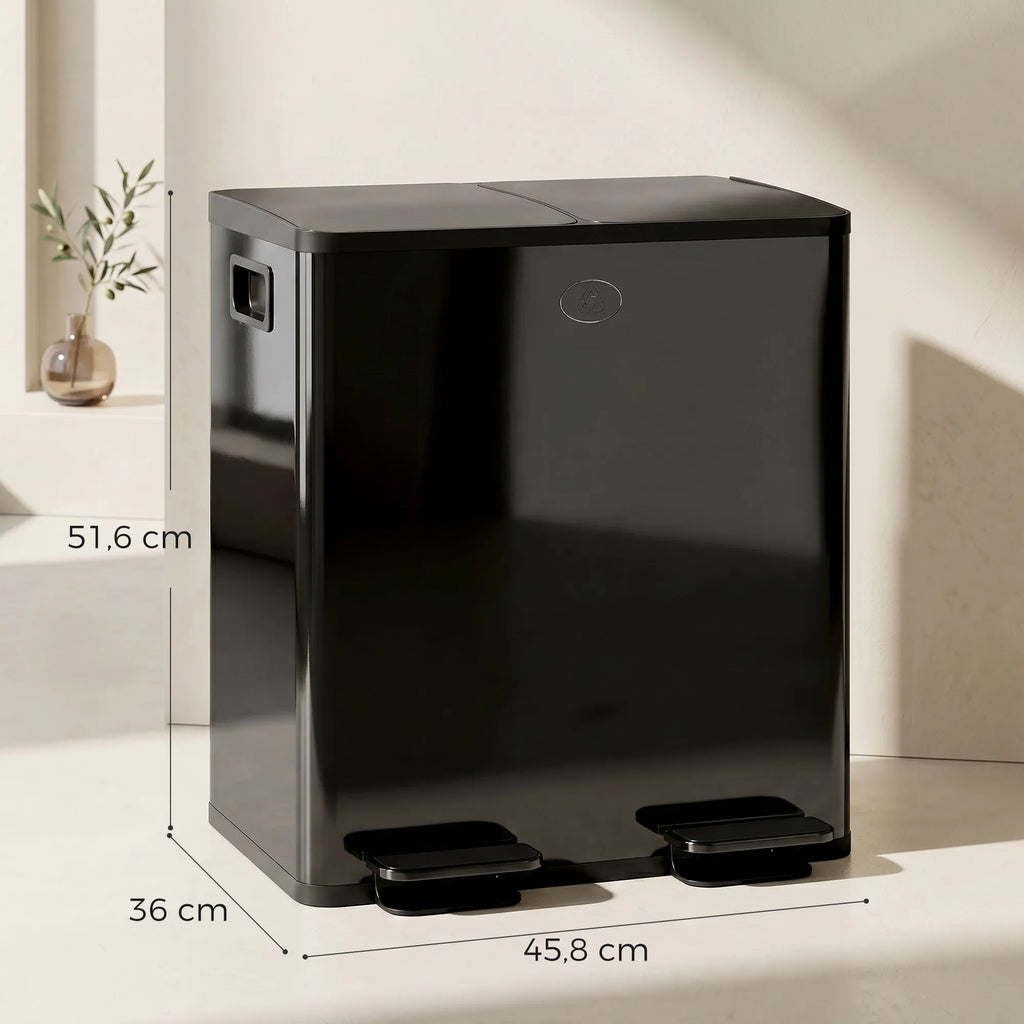 Šiukšliadėžė su dviem skyriais, 2 x 20 l, su pedalu, juoda