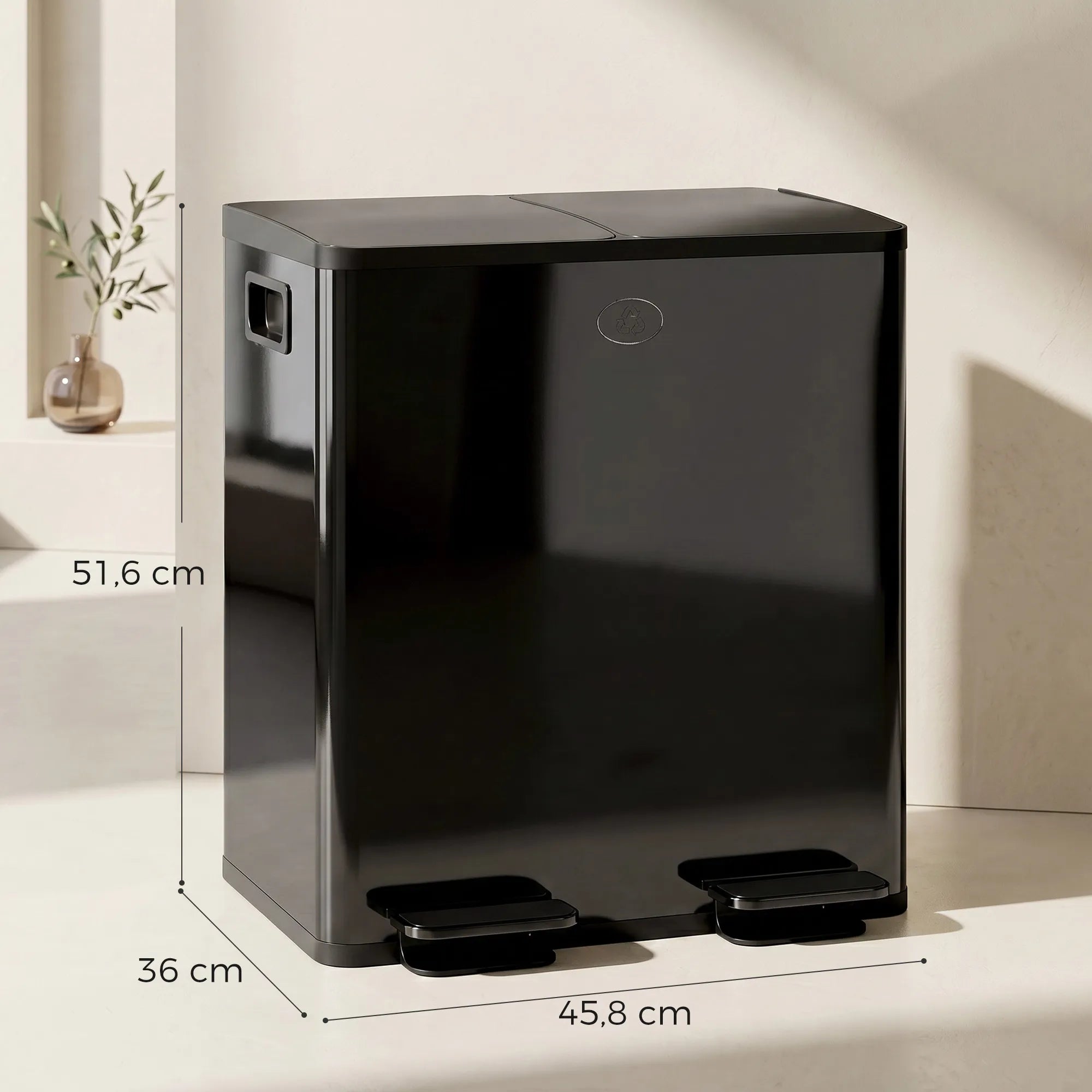 Šiukšliadėžė su dviem skyriais, 2 x 20 l, su pedalu, juoda
