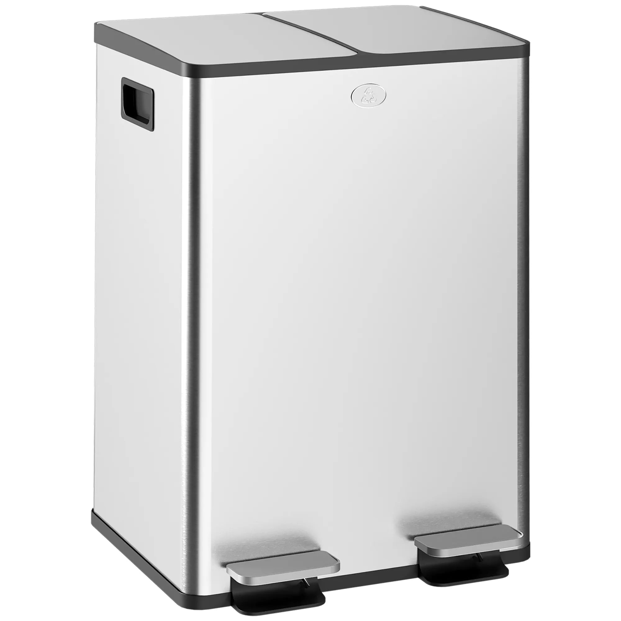 Šiukšliadėžė su dviem skyriais, 2 x 28 l, pedalinis atidarymas, sidabrinė