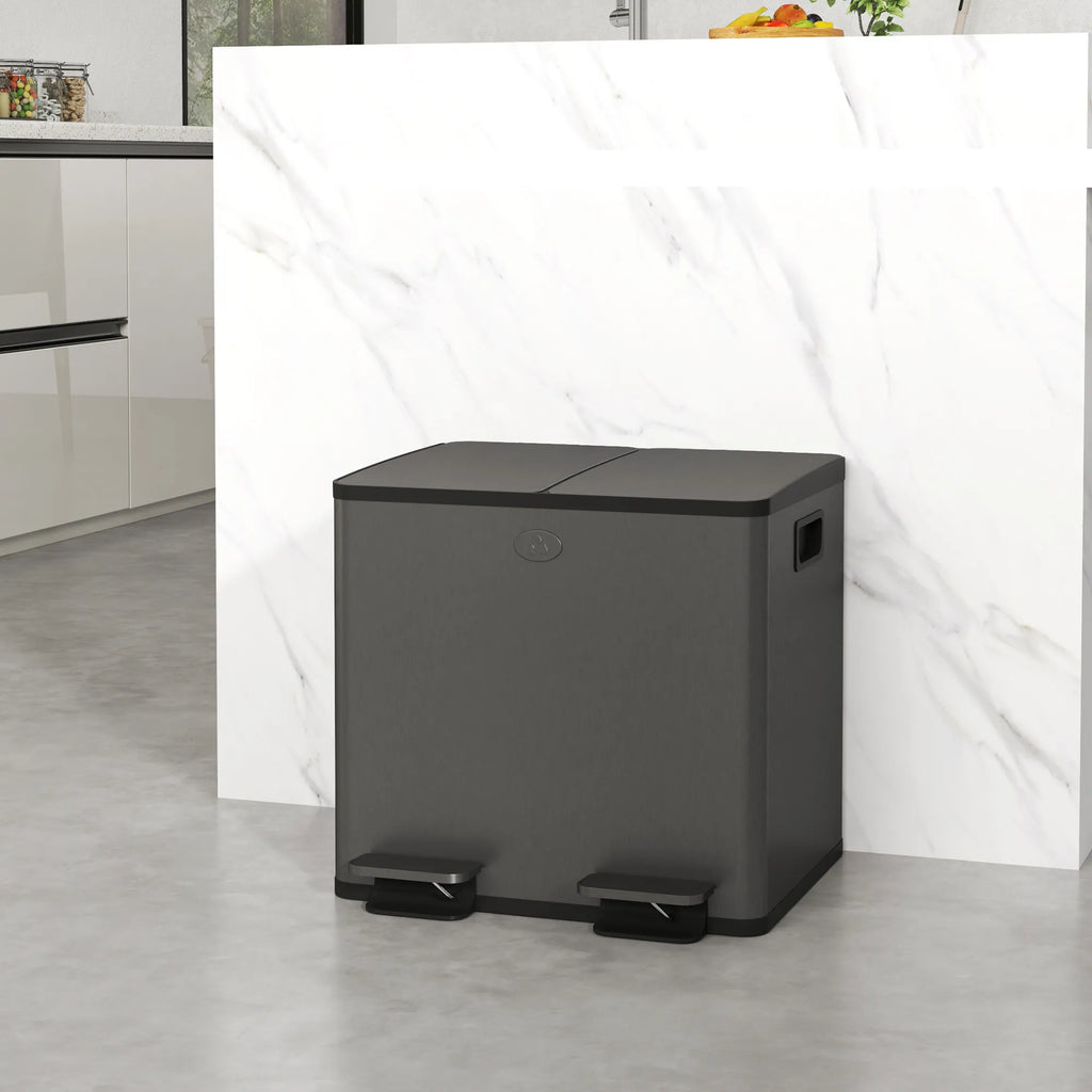 Šiukšliadėžė su pedalais, 2 x 15 l talpos, juoda