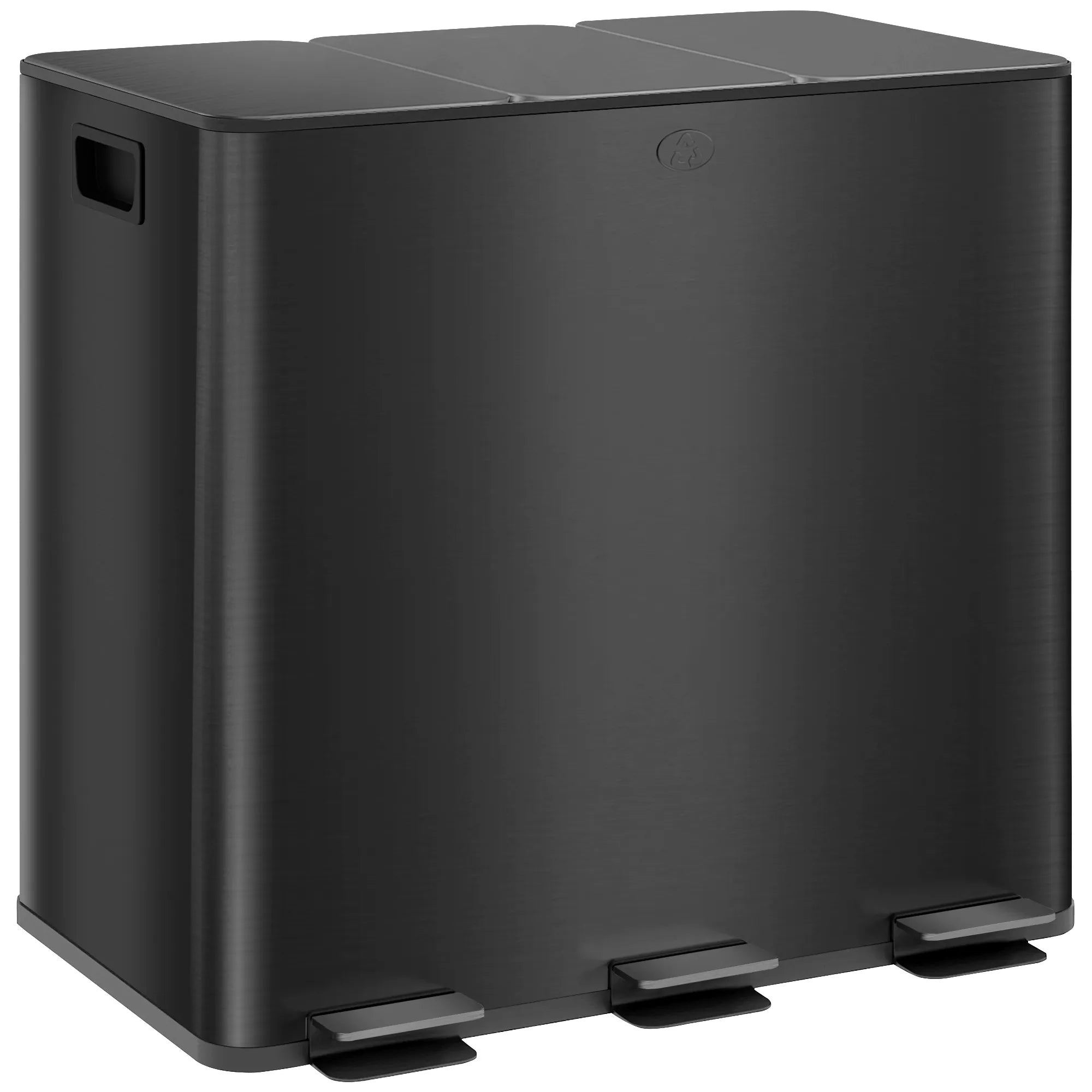 Šiukšliadėžė su pedalais, 3 x 15L, juoda