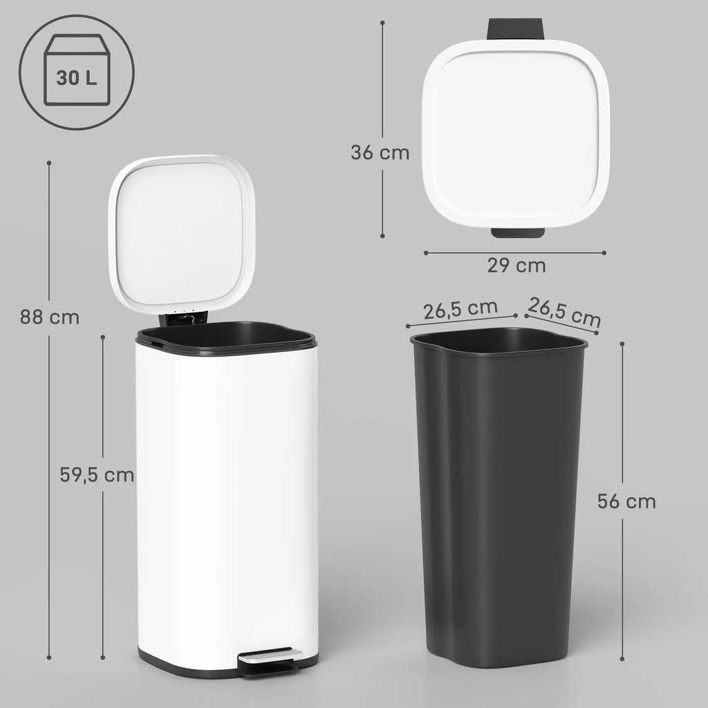 Šiukšliadėžė su pedalu 30 l, balta