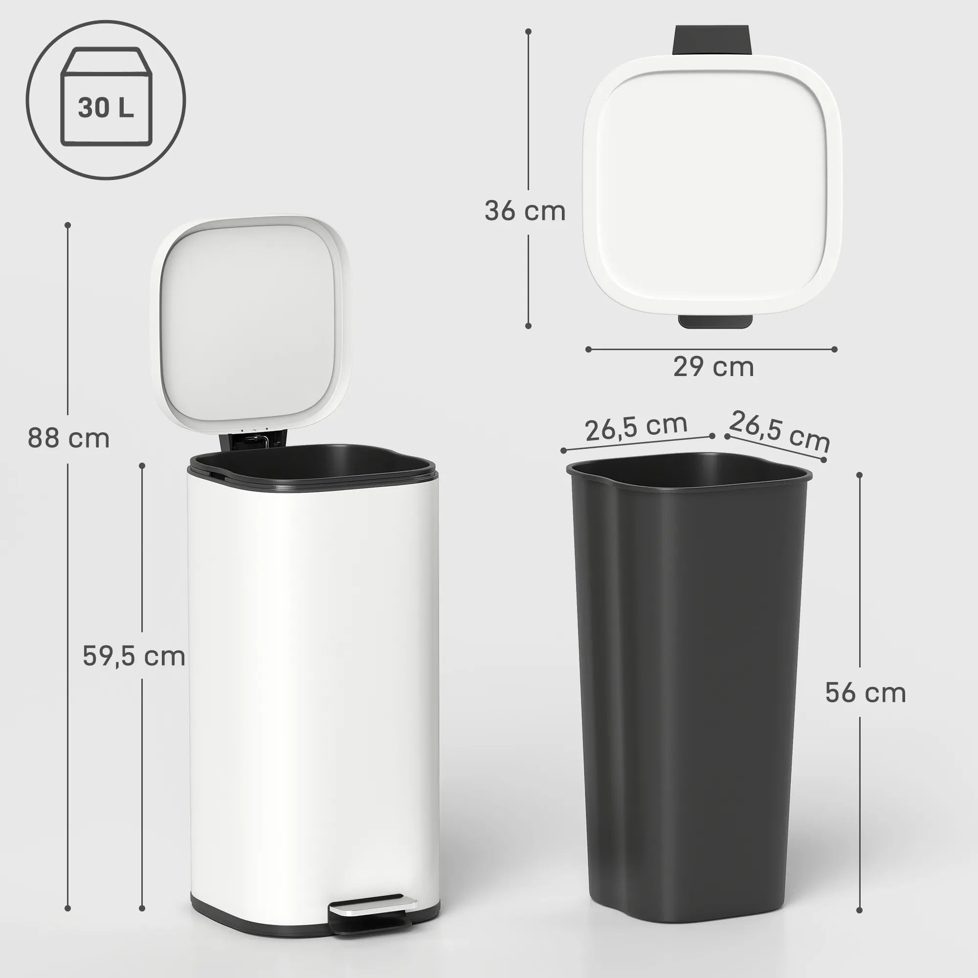 Šiukšliadėžė su pedalu 30 l, kreminė