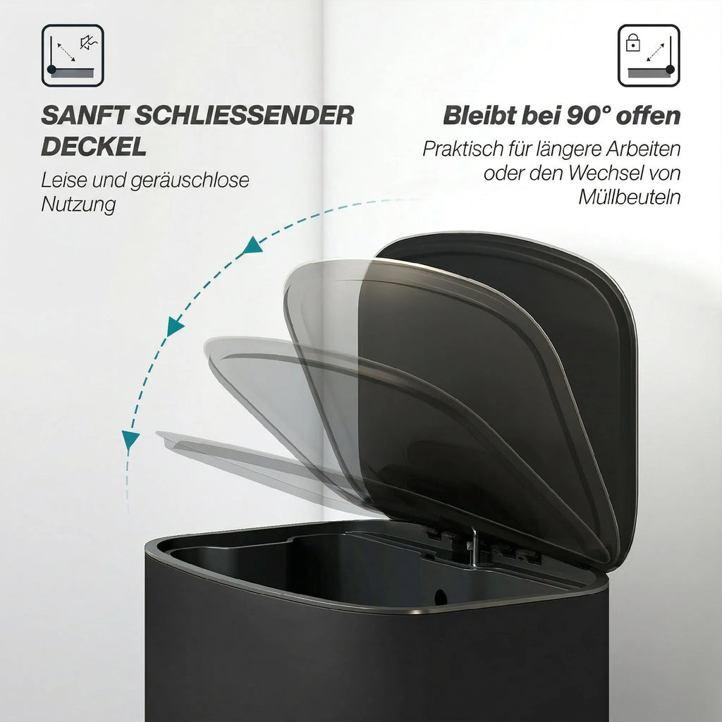 Šiukšliadėžė su pedalu 50 l, su „Soft-Close“ dangčiu, juoda