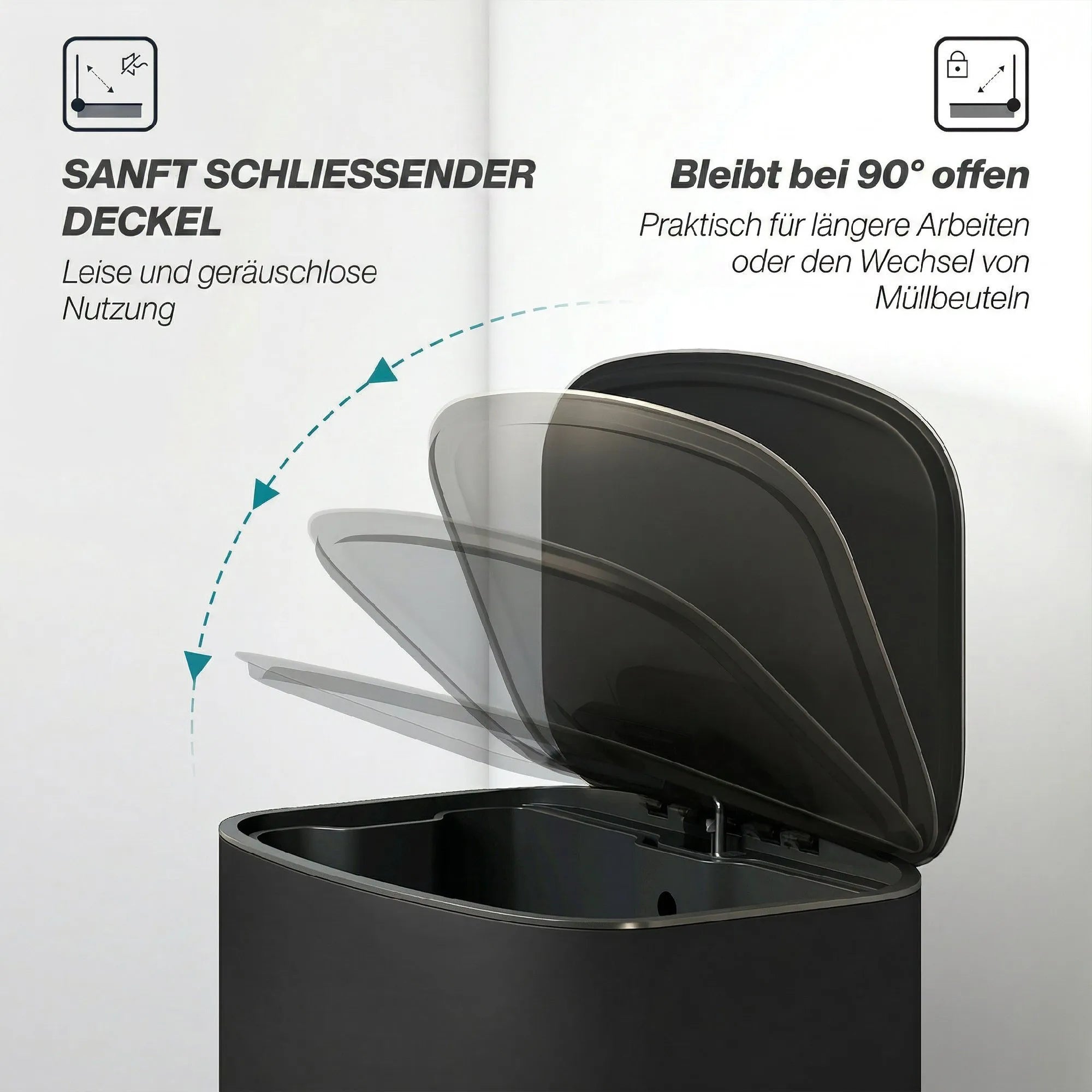 Šiukšliadėžė su pedalu 50 l, su „Soft-Close“ dangčiu, juoda