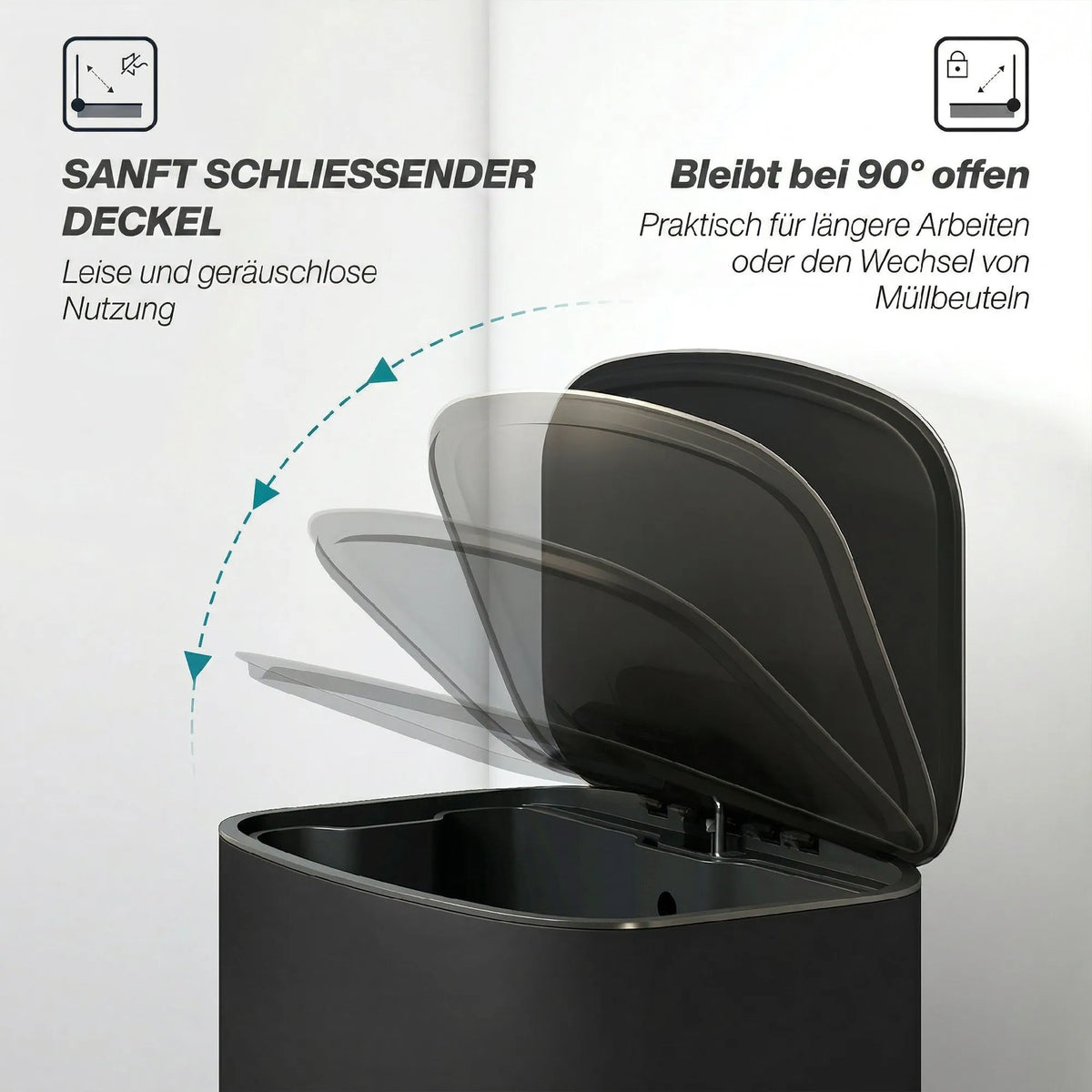 Šiukšliadėžė su pedalu 50 l, su „Soft-Close“ dangčiu, juoda