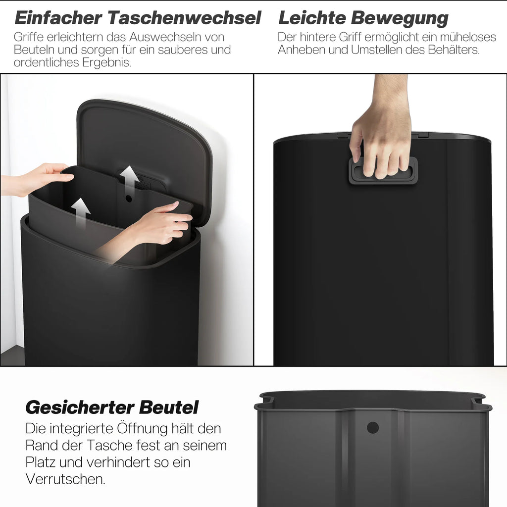 Šiukšliadėžė su pedalu 50 l, su „Soft-Close“ dangčiu, juoda