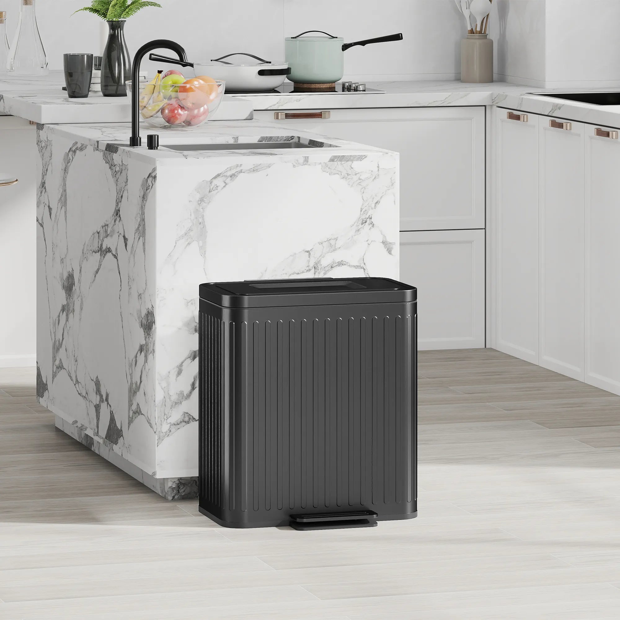 Šiukšliadėžė su pedalu, rūšiavimo sistema 2 x 20 l, juoda