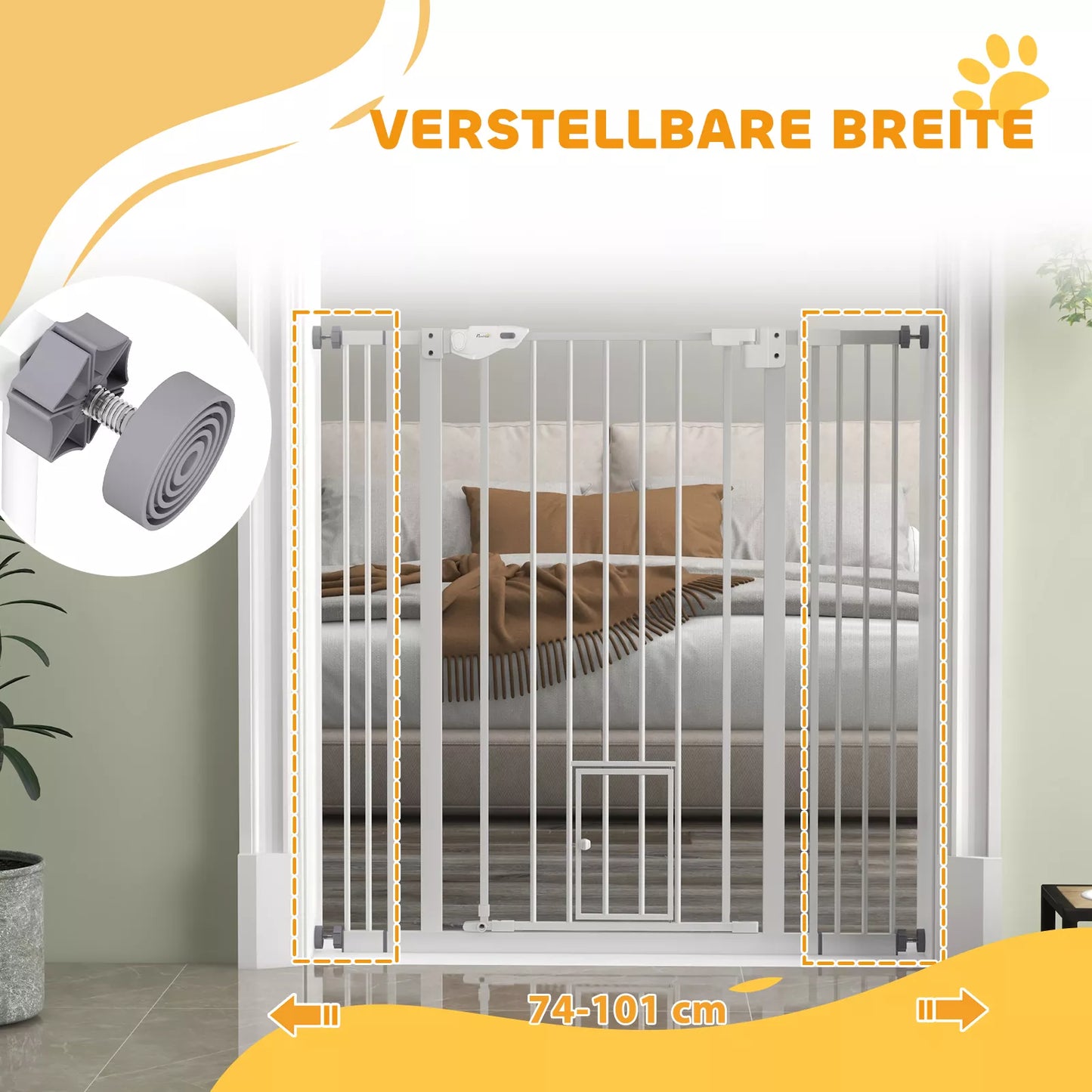 Šunų apsauginiai varteliai, dviguba fiksacija, savaime užsidarančios durys, 104 cm aukščio, plienas, balta