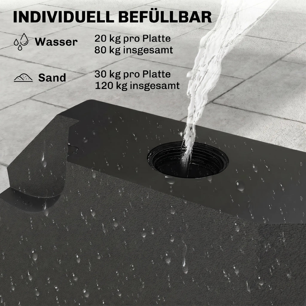 Skėčio pagrindas HDPE 100x100x9,5 cm 4 dalių juodas