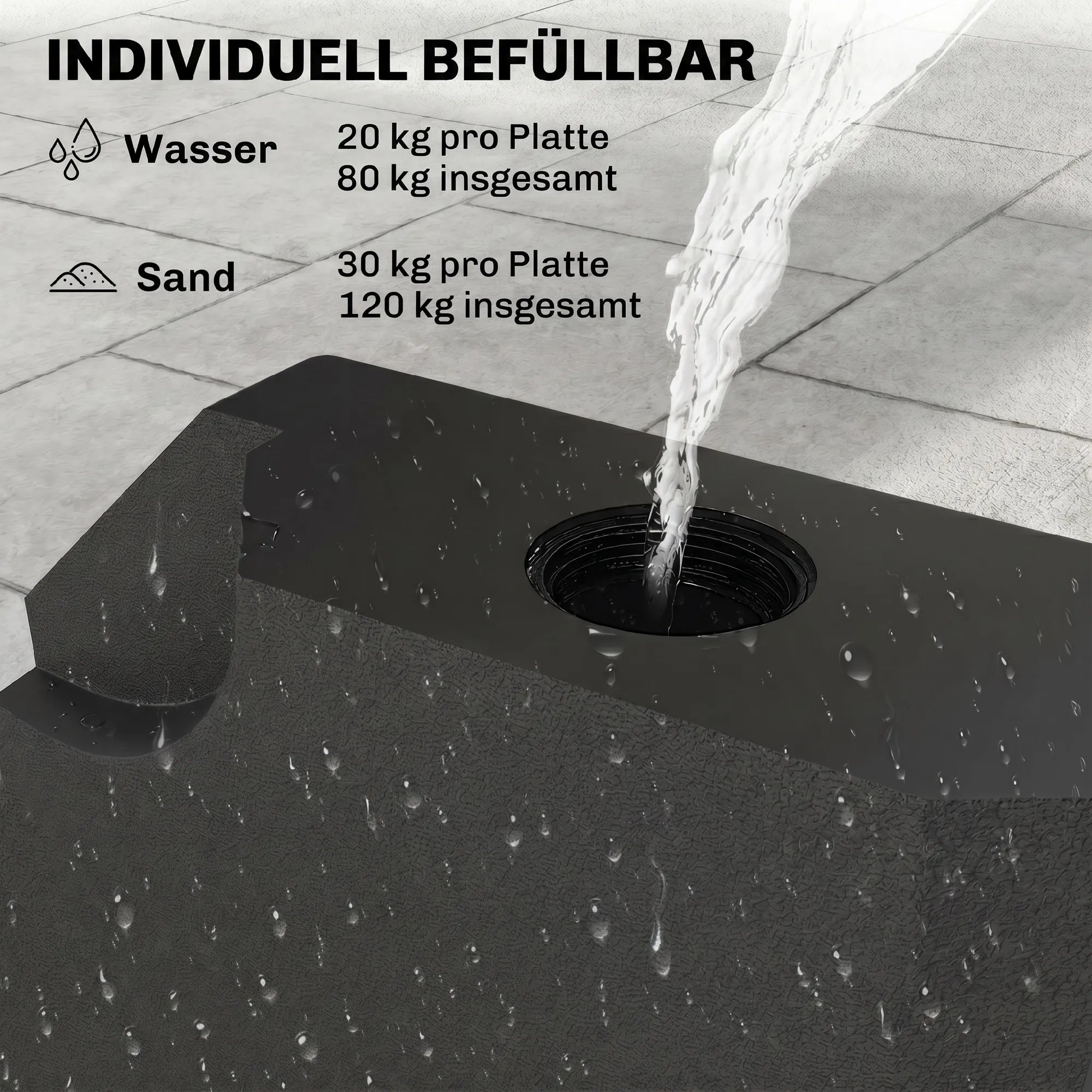 Skėčio pagrindas HDPE 100x100x9,5 cm 4 dalių juodas