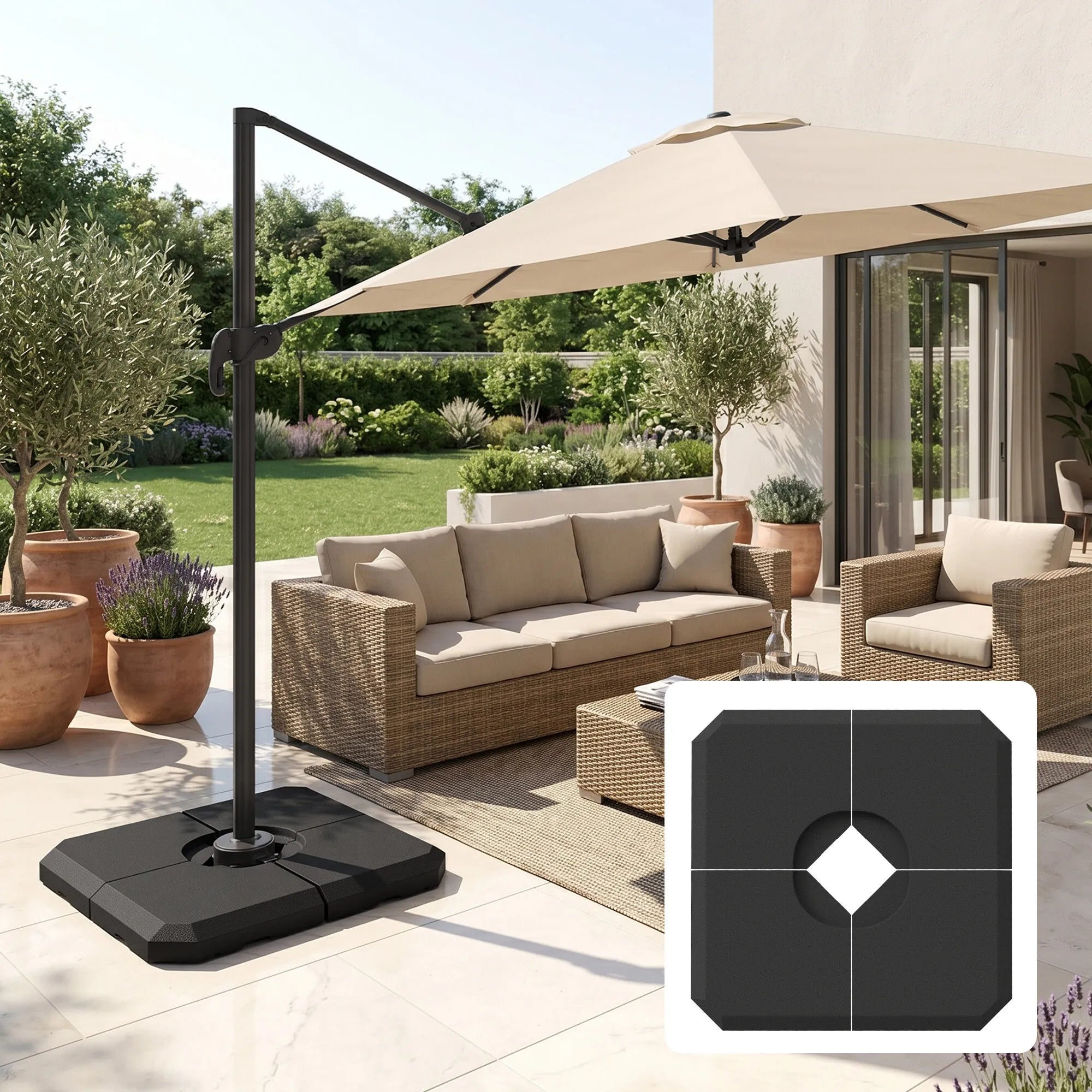 Skėčio pagrindas HDPE 100x100x9,5 cm 4 dalių juodas