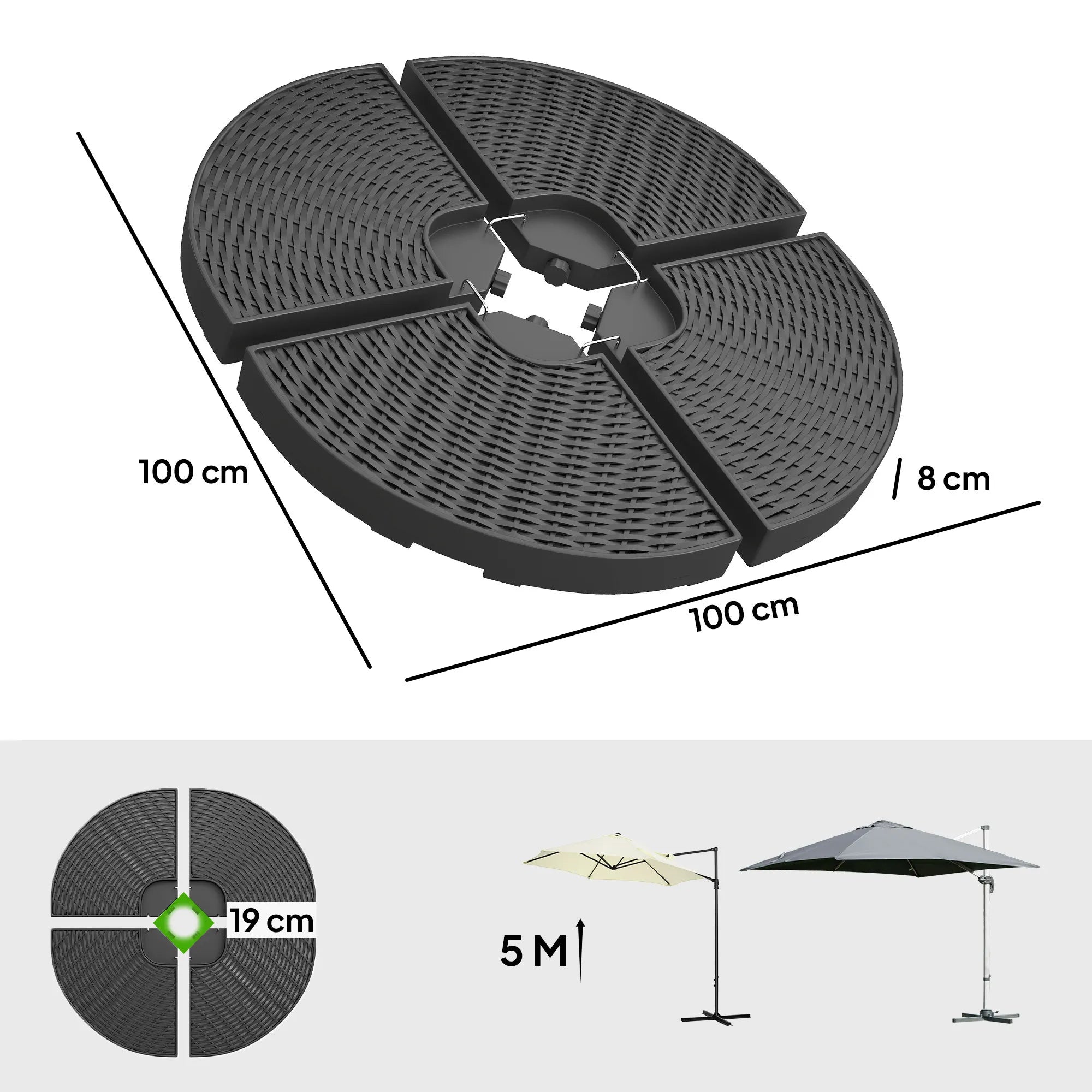 Skėčio stovas bepildomas HDPE 100 x 100 cm juodas