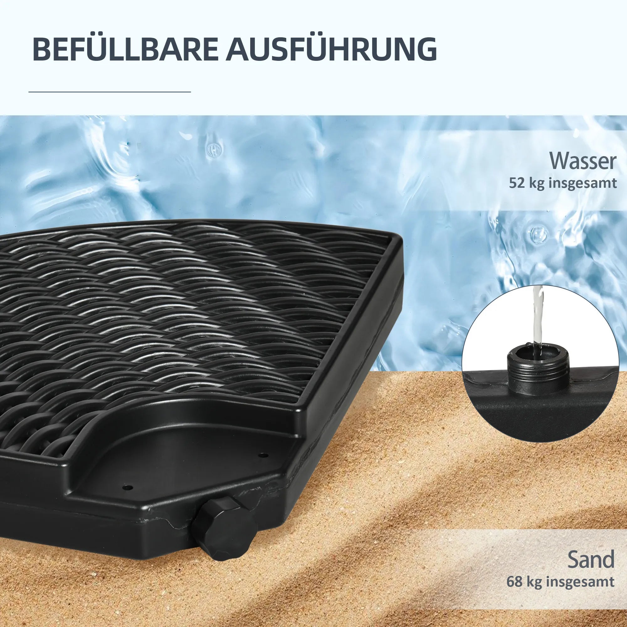Skėčio stovas bepildomas HDPE 100 x 100 cm juodas