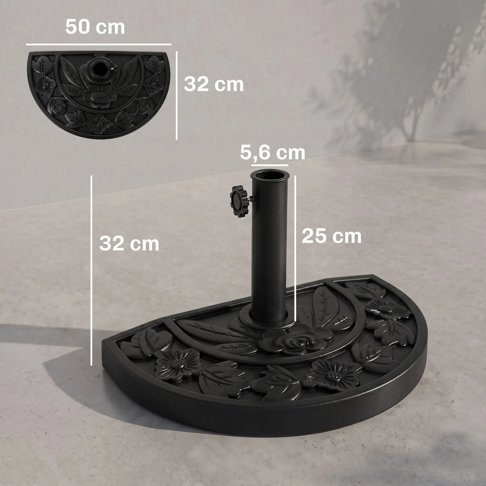 Skėčio stovas pusiau apvalus, 9 kg, juodas