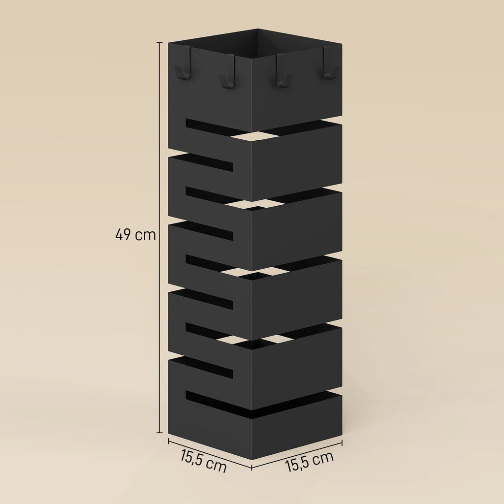 Skėčių stovas metalinis su padėklu, juodas