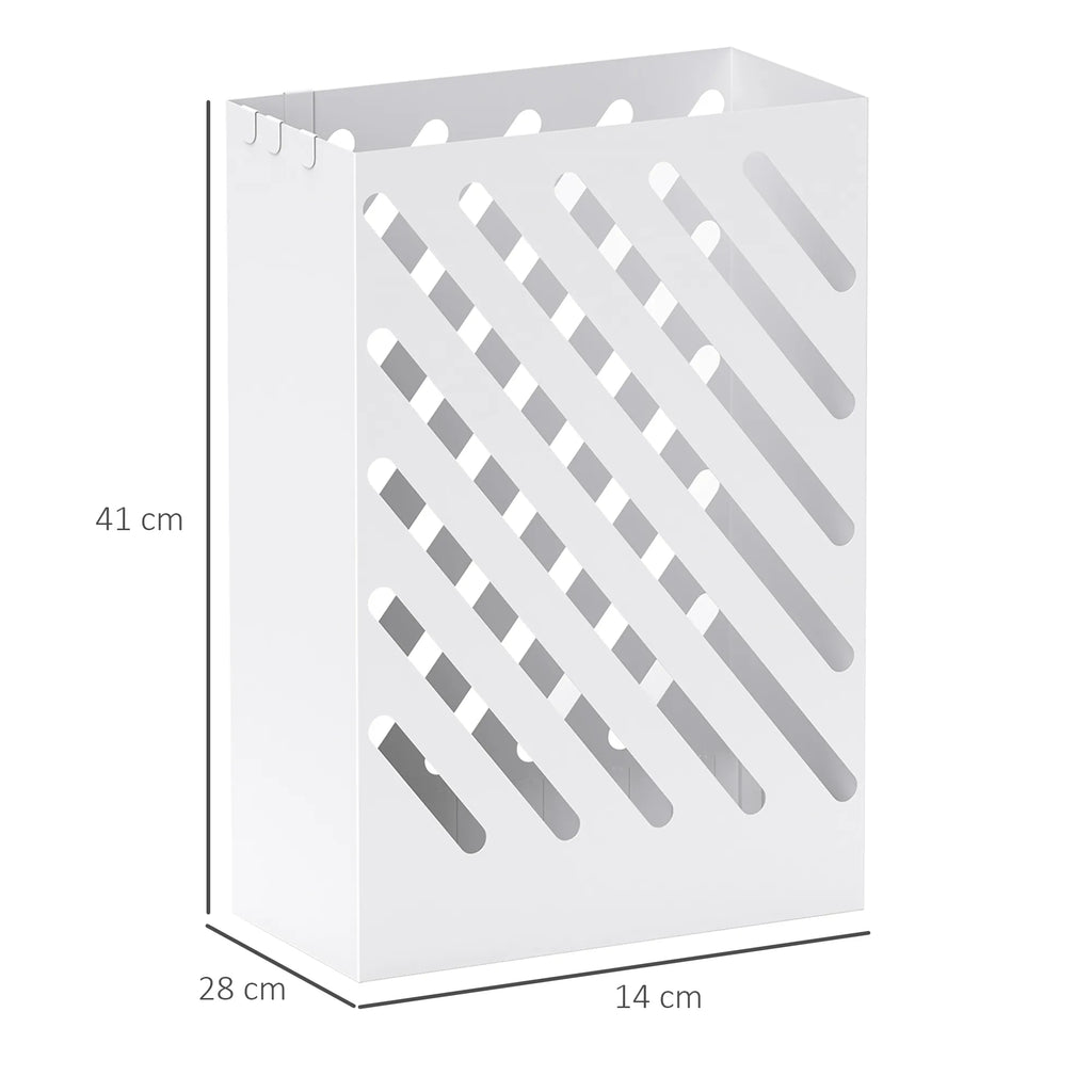 Skėčių stovas su lašų surinkimo dėklu, 4 kabliais, plieninis, 28L x 14B x 41H cm, baltas