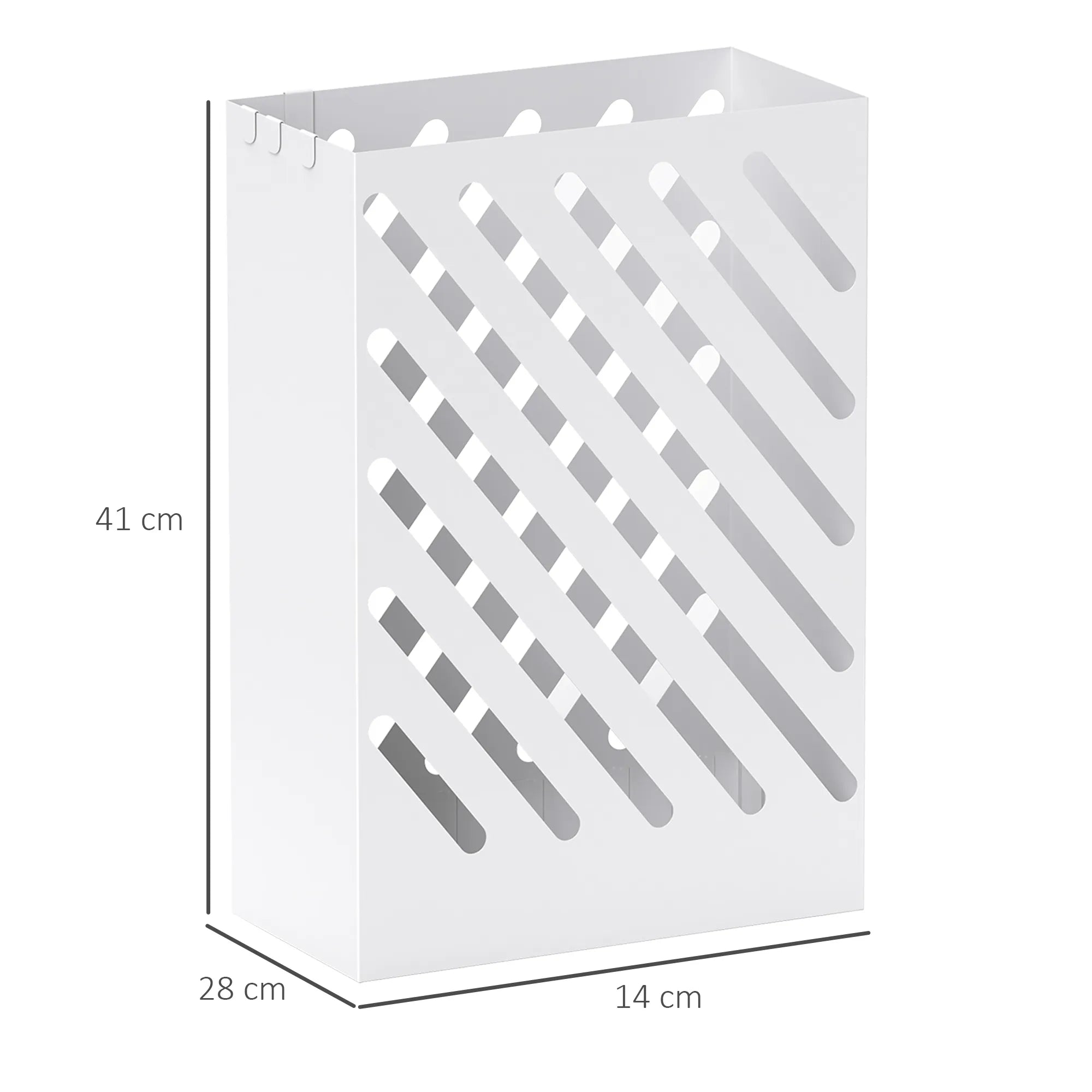 Skėčių stovas su lašų surinkimo dėklu, 4 kabliais, plieninis, 28L x 14B x 41H cm, baltas