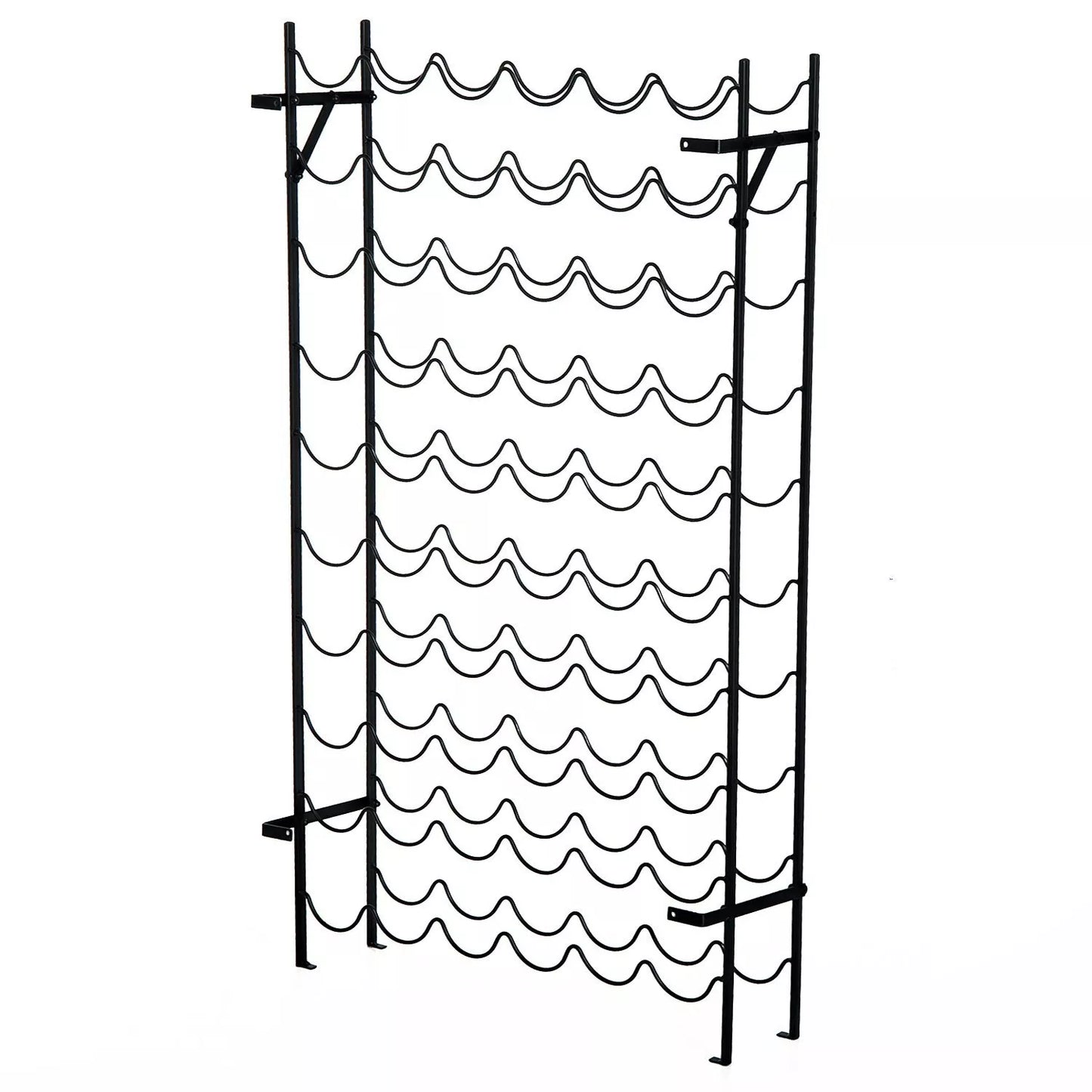 Vyno stovas, butelių lentyna, 60 butelių, metalinis, juodas, tvirtinamas prie sienos
