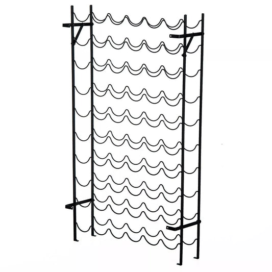 Vyno stovas, butelių lentyna, 60 butelių, metalinis, juodas, tvirtinamas prie sienos