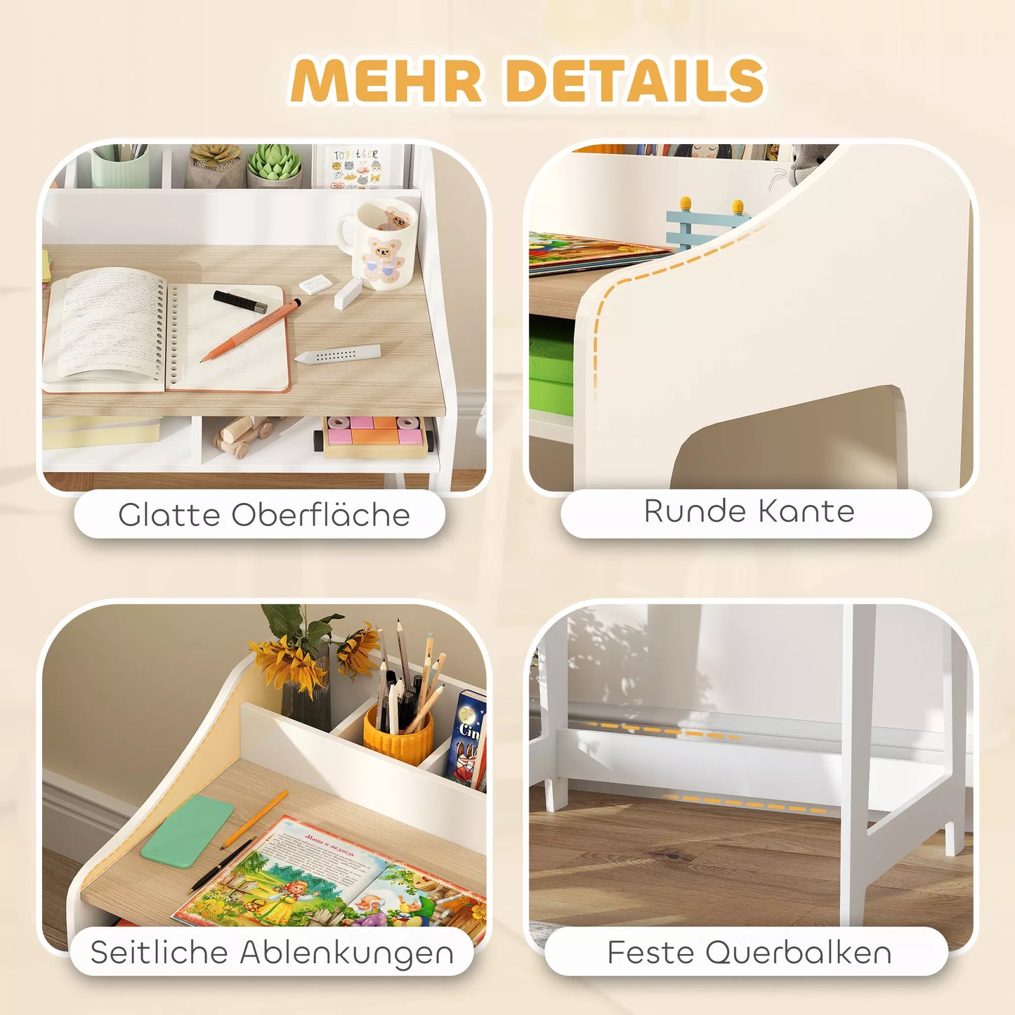 Vaikų rašomojo stalo komplektas su daiktadėže, atviromis lentynomis, kėdė, 3-8 metai, medinis