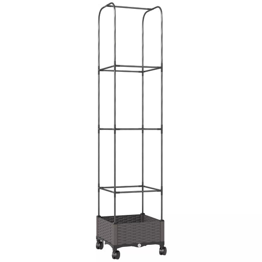 Aukštas gėlių vazonas su grotelėmis, mobilus gėlių vazonas su ratukais, drenažo anga, gėlių vazonas 40 x 40 x 185 cm