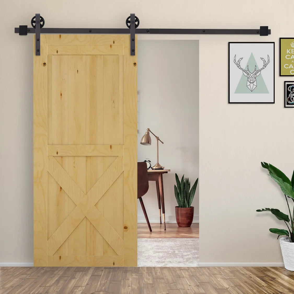 Slankiųjų bėgių rinkinys stumdomosioms durims, įskaitant bėgius, ritinėlius, grindų stabdžius, 183 cm, atlaiko iki 100 kg svorį, tamsiai rudos spalvos