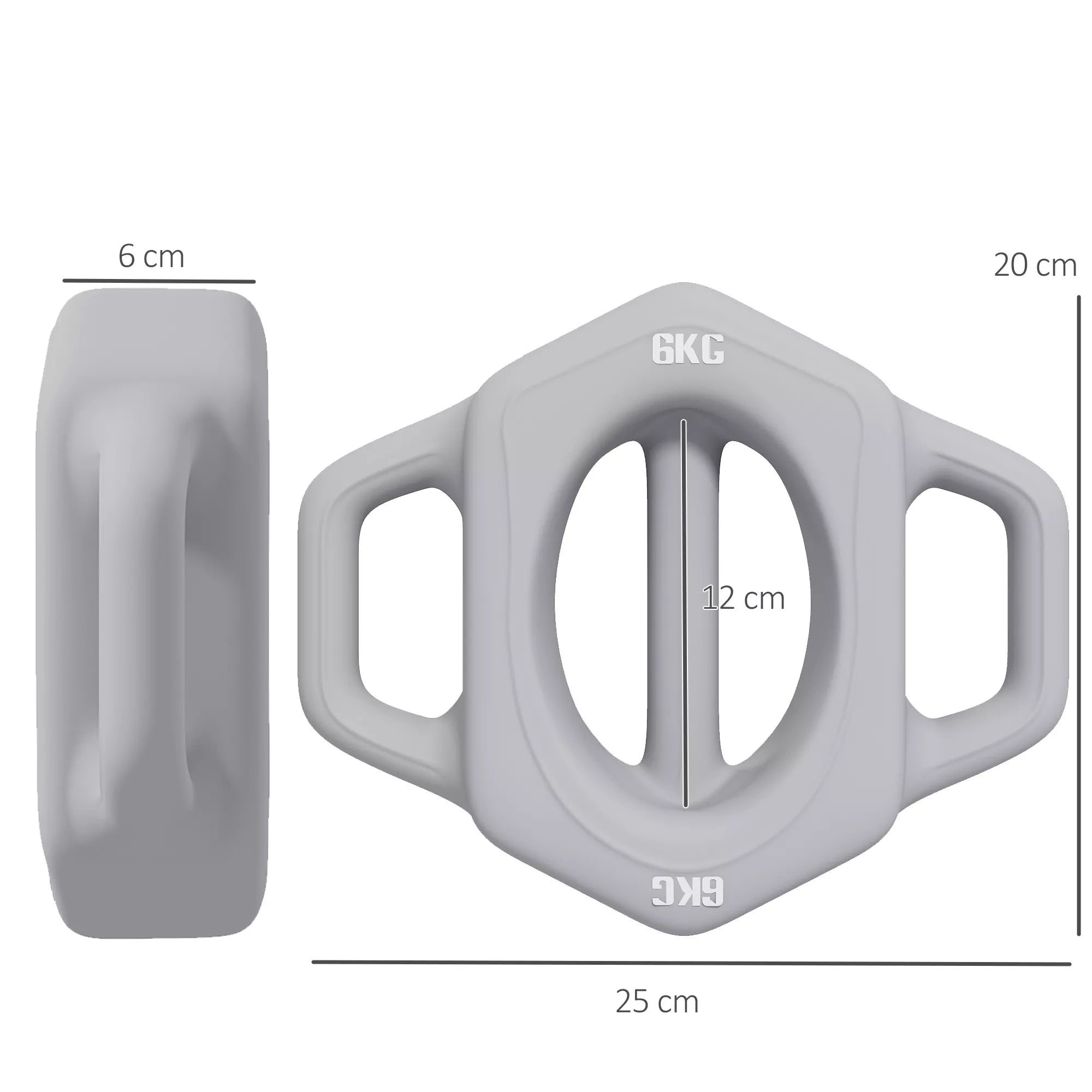 3-in-1 daugiafunkcinis hantelis, 6 kg, neslidus, beveik bekvapis, plastikinis apvalkalas, geležinis vidus, pilkos spalvos