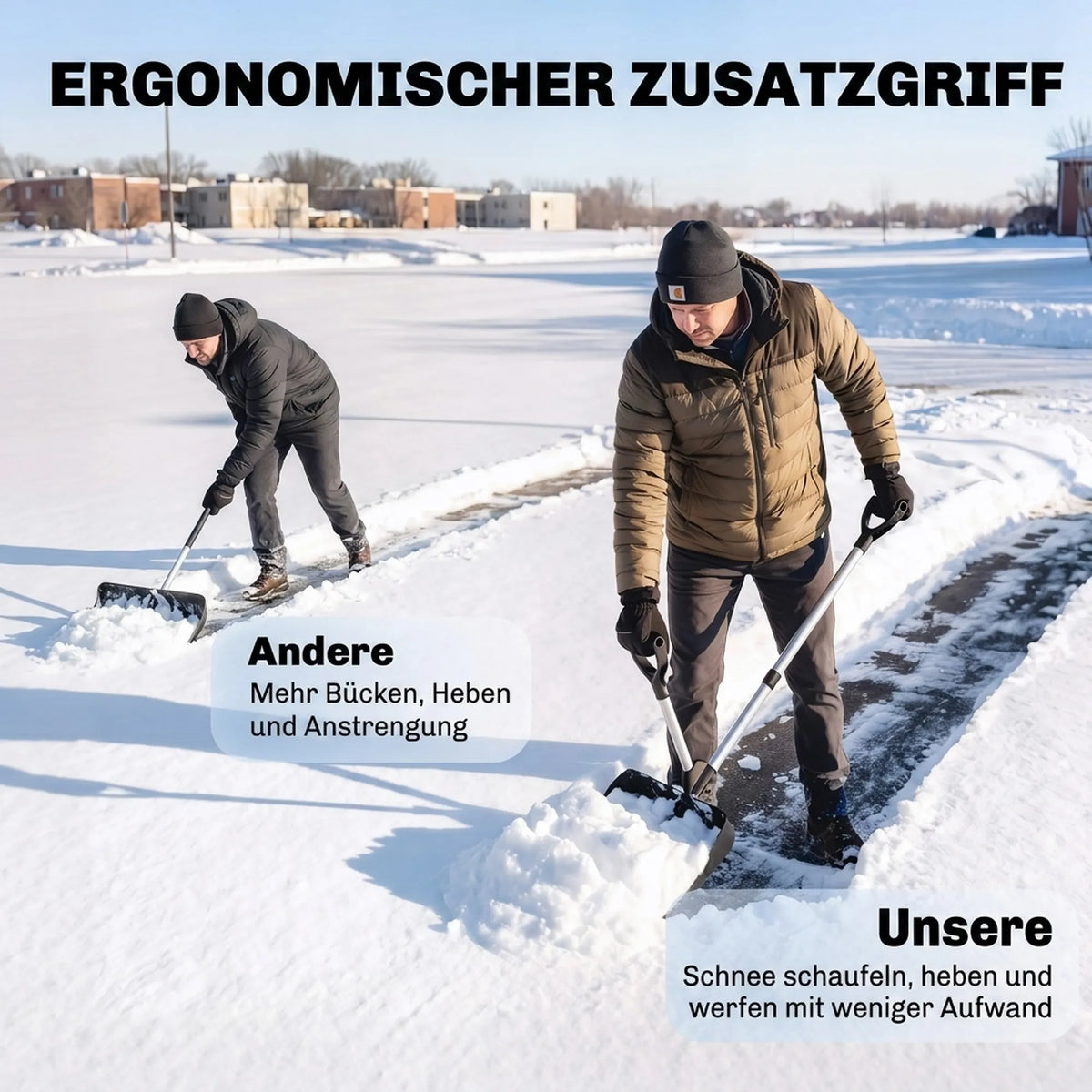 Sniego kastuvas su papildoma ergonomiška rankena, 45 cm pločio, aliuminio kotas, metalinis kraštas