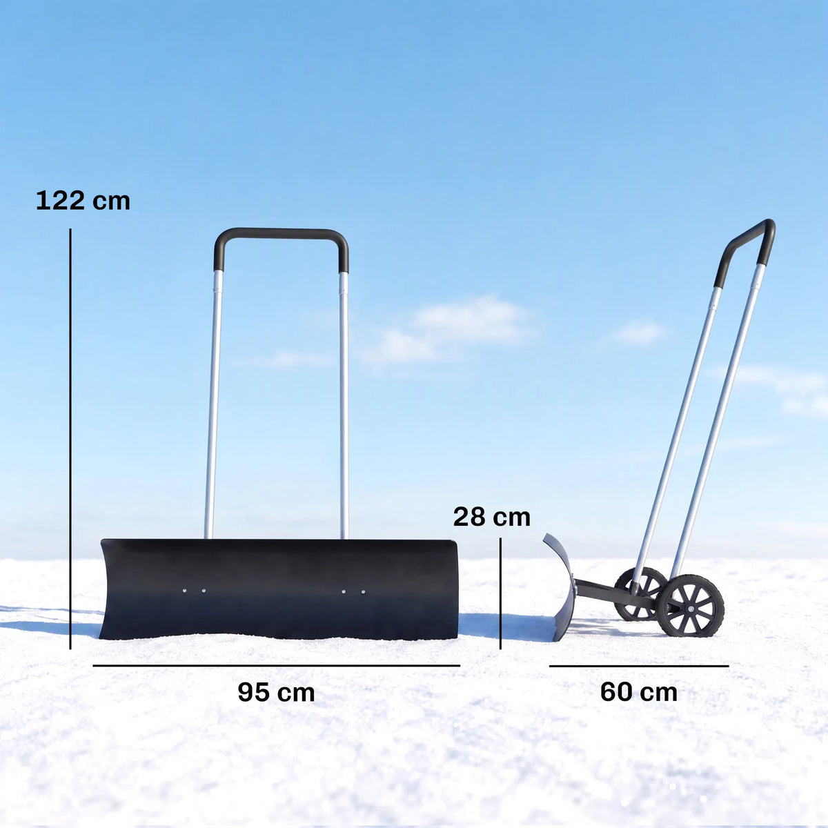 Sniego kastuvas su ratukais, 95 cm, reguliuojamas, juodas