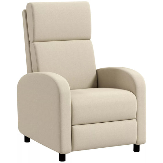 Fotelis poilsiui ir televizijai, išskleidžiama pakoja, atlošiamas iki 160°, 64 x 86 x 102 cm, kreminės spalvos