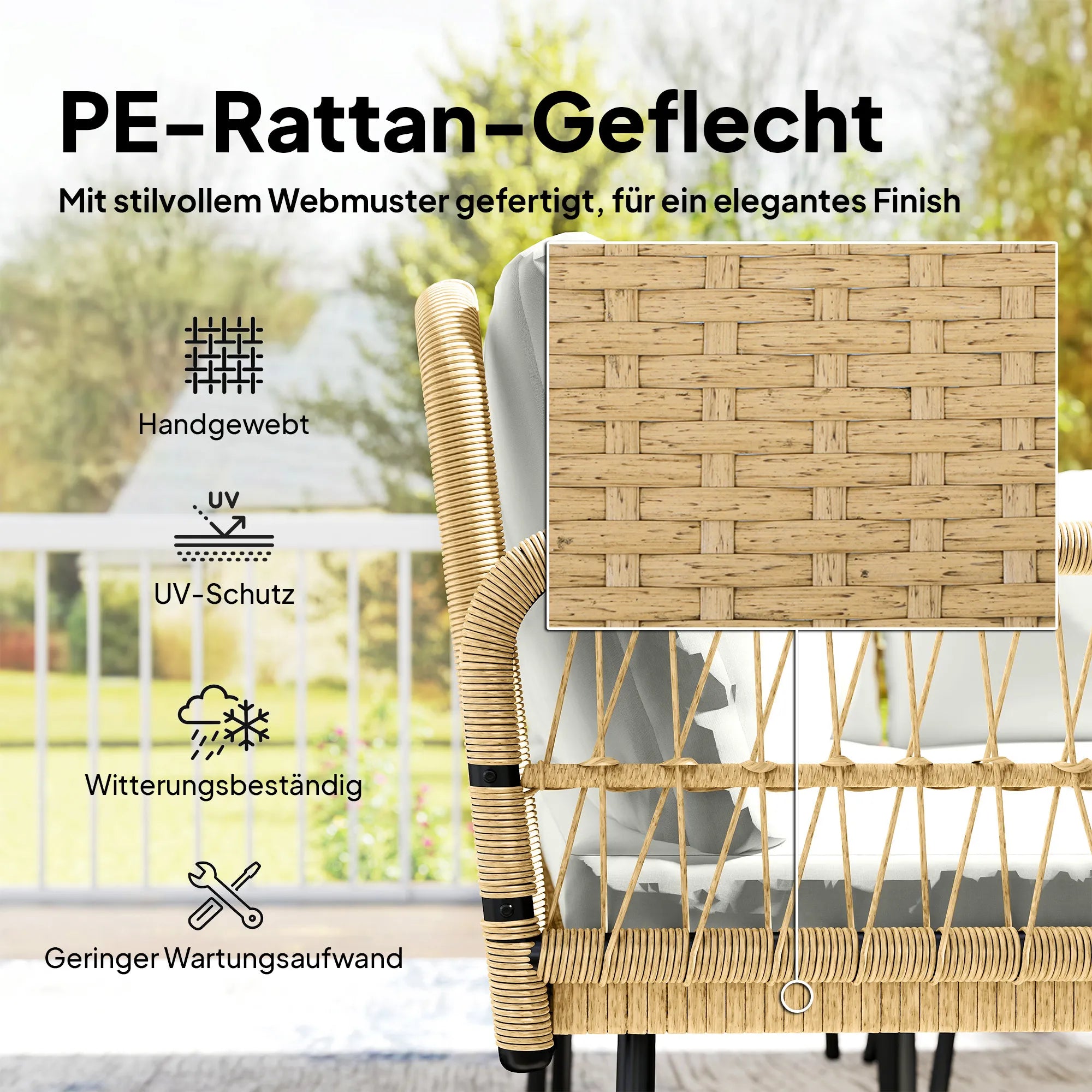 Sodo baldų komplektas 4 dalių, kampinė sofa su stalu, kreminės spalvos