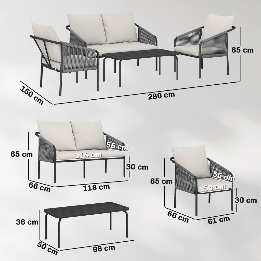 Sodo baldų komplektas 4 dalių, polirangano lounge stiliaus su dviviete sofa, 2 kėdėmis ir stalu