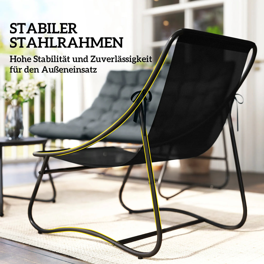 Sodo baldų komplektas, 4 dalių, su sofa, 2 kėdėmis ir stalu, pilkas