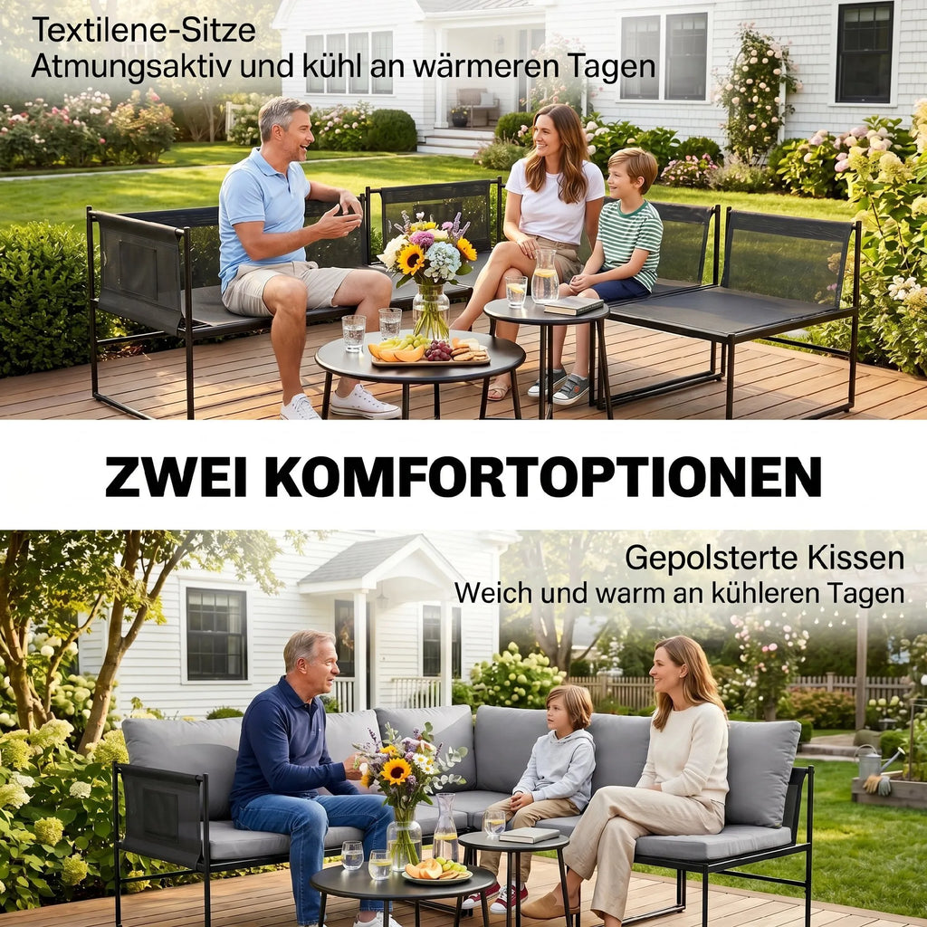 Sodo baldų komplektas modulinis, su pagalvėlėmis, tamsiai pilkas