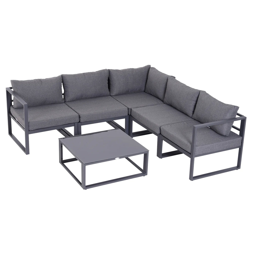 Sodo baldų komplektas su kampine sofa 6 dalių, pilkas